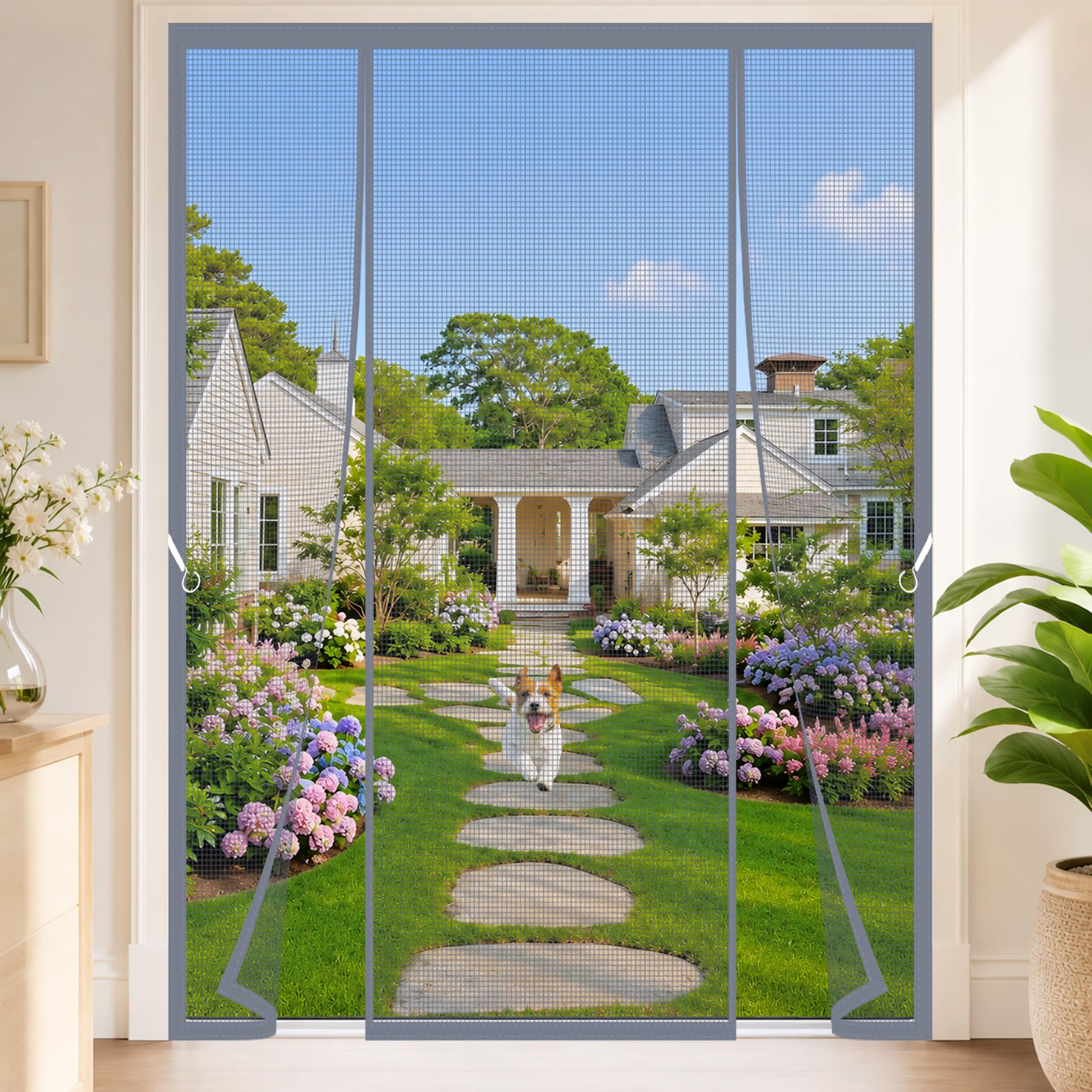 Hxuhui Grey Magnetic Fly Screens For French Doors 300X210cm Closes Instantly And Quietly After Every Pass For Large Porch Entries And Conservatory Transitions