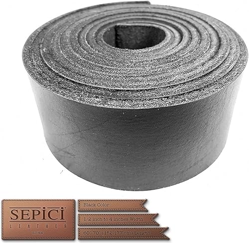 Miniatura 13 de Sepici Correa de cuero negra de 1/2 pulgadas a 4 pulgadas de ancho, 60-70 pulgadas de largo (peso pesado) (1 pulgada)