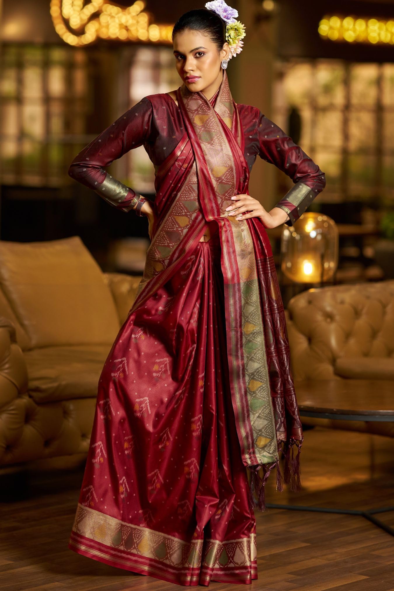 SGF11 Women's Kanjivaram Patola Silk Saree Silk Saree Pure Golden Zari With Blouse Piece (Maroon)
