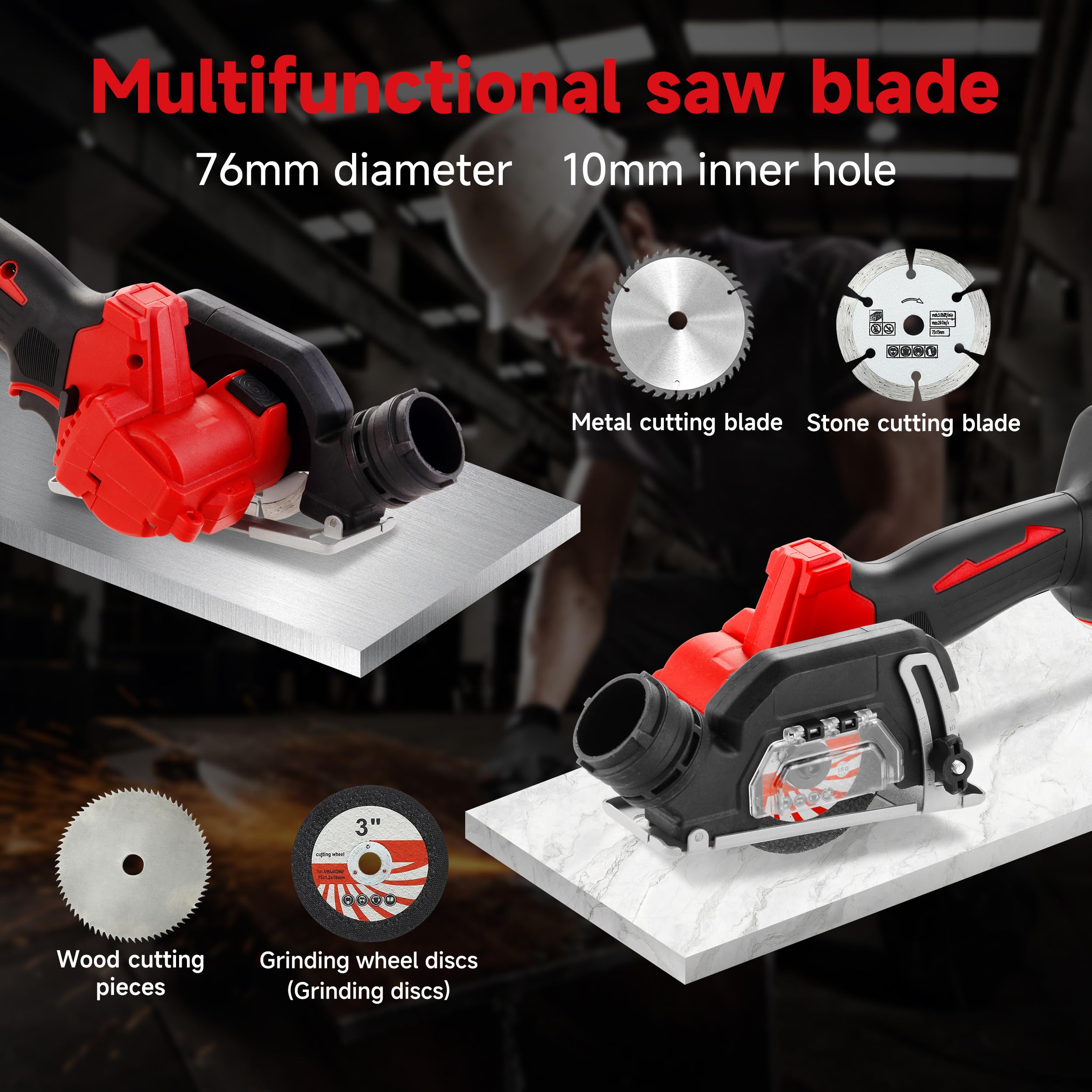 TEENO Sierra Circular con Guia, Sierra Circular de Mano 20000RPM | 2x 4,0Ah Baterías, Compatible con baterías Makita, 4 Hoja de Sierra 76mm, Ángulo ajustable 0-45°, Ideal para Cortar Madera