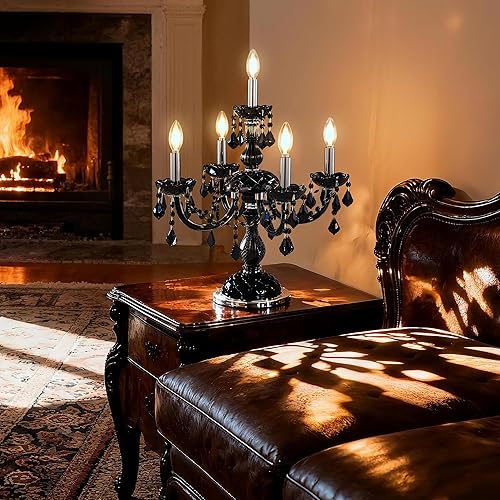 Miniatura 6 de TOCHIC Lámpara de mesa moderna, lámparas de noche de cristal negro para dormitorio, 5 luces góticas para mesitas de noche, lámparas de renacimiento