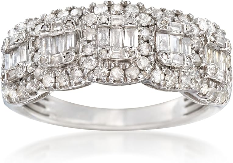 Ross-Simons 1.00 ct. t.w. Round and Baguette Diamond Ring in Sterling Silver