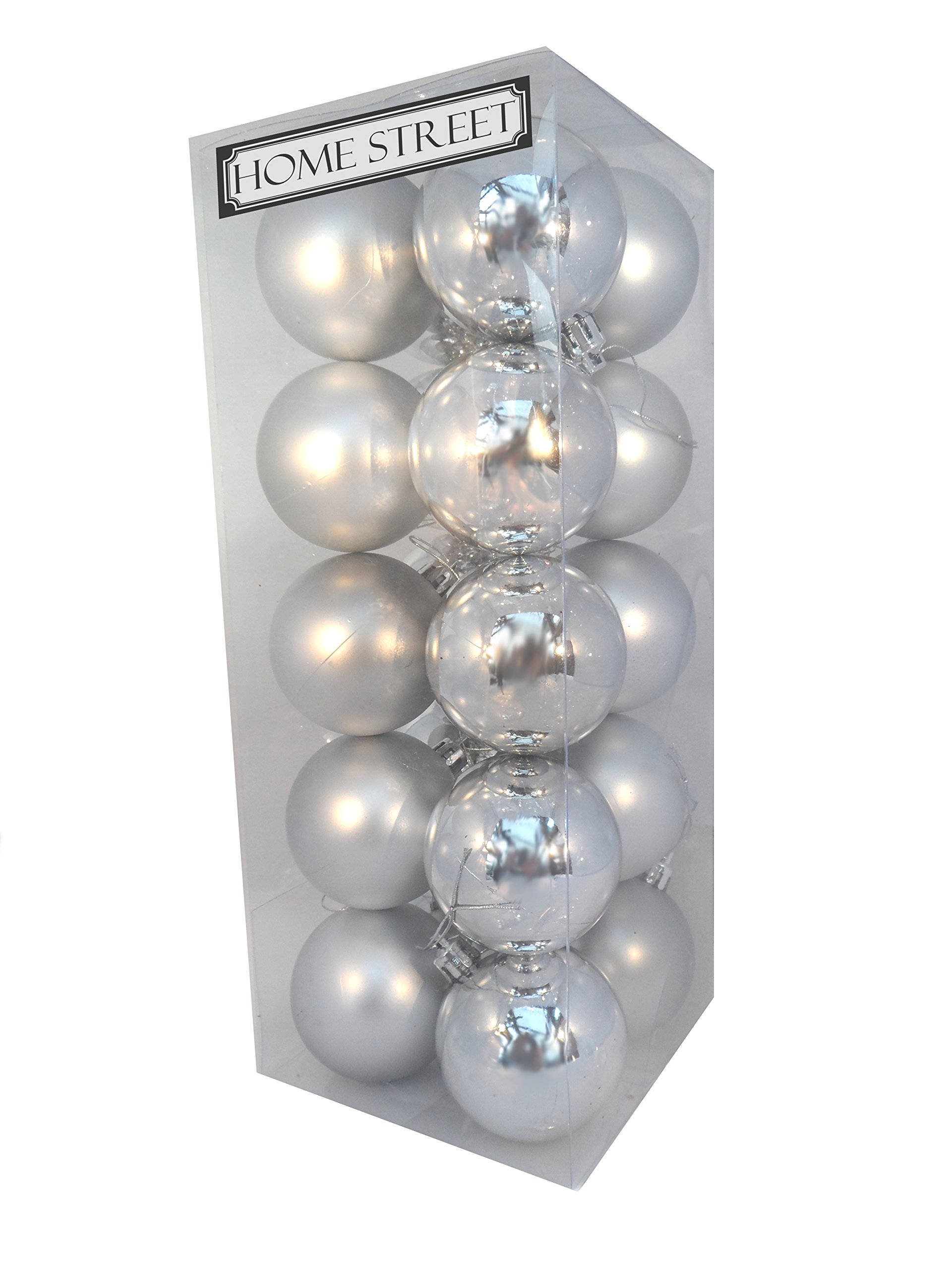 20 Shiny and Matte Baubles 60mm Diameter in Red Gold or Silver by Homestreet® (SILVER)