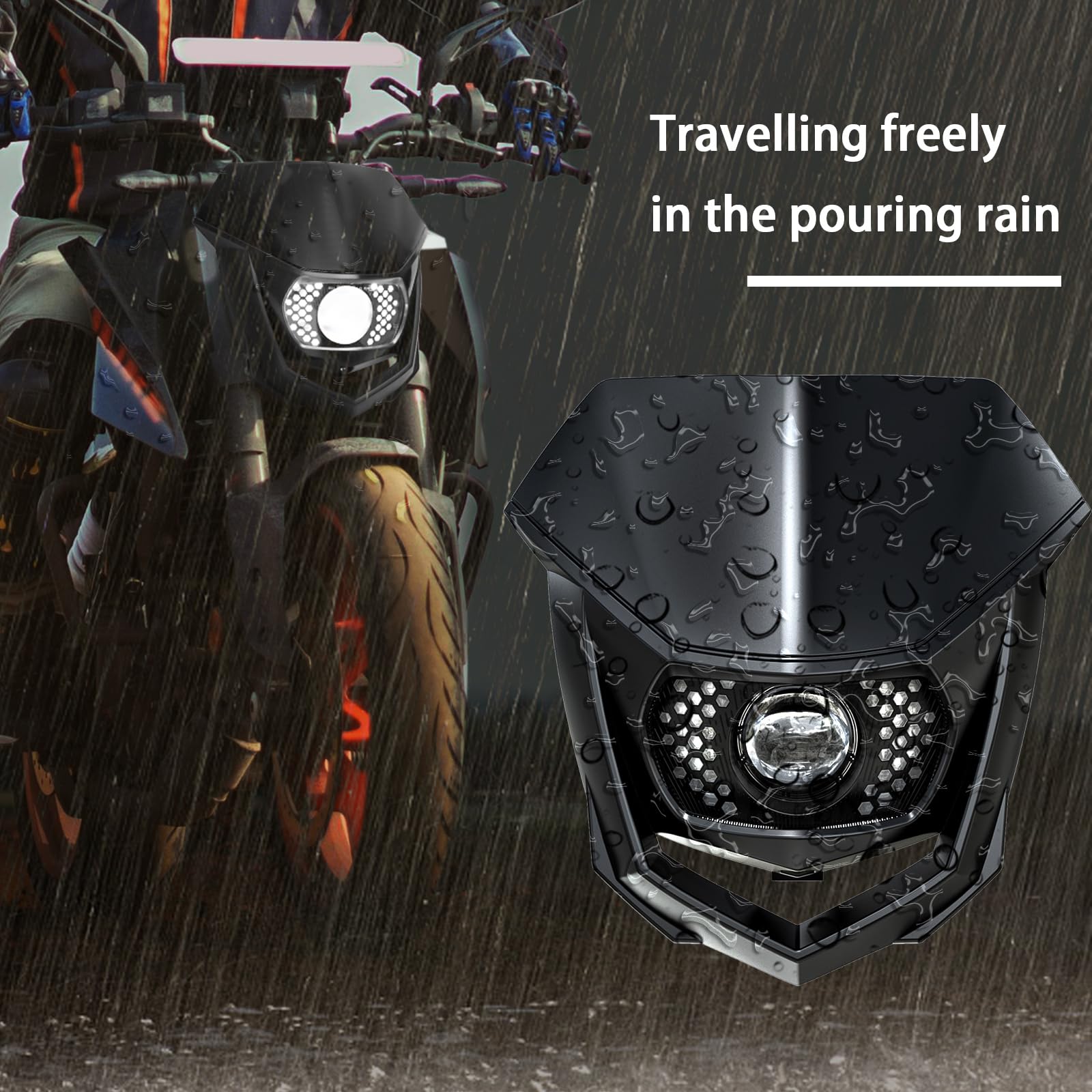 Universal Motorrad LED Scheinwerfer mit Tagfahrlicht, kompatibel mit KTM Enduro Supermoto EXC Dirt Bike (Schwarz)