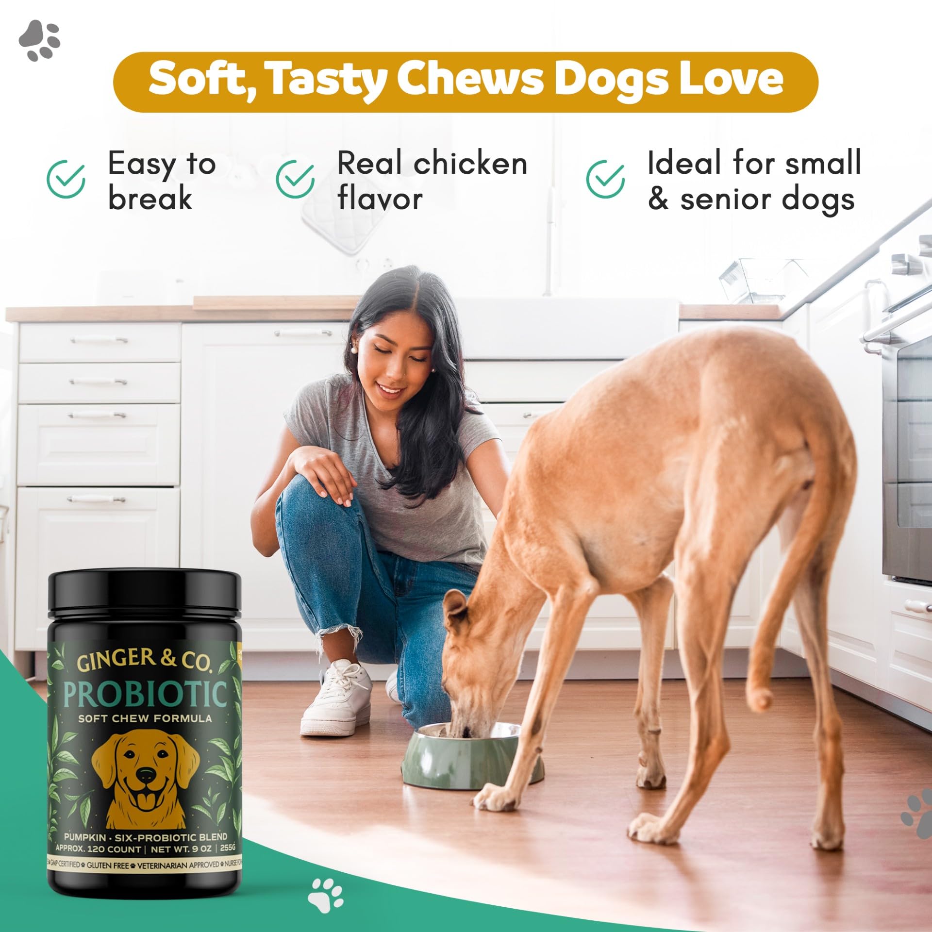 Ginger & Co Dog Probiotic Chews – Digestive Support for Loose Stool, Gas & Sensitive Stomach – Pumpkin, Enzymes & 1 Billion CFU Probiotics – Cold Pressed, No Fillers – Made in USA ~ 120 Chews - image 3