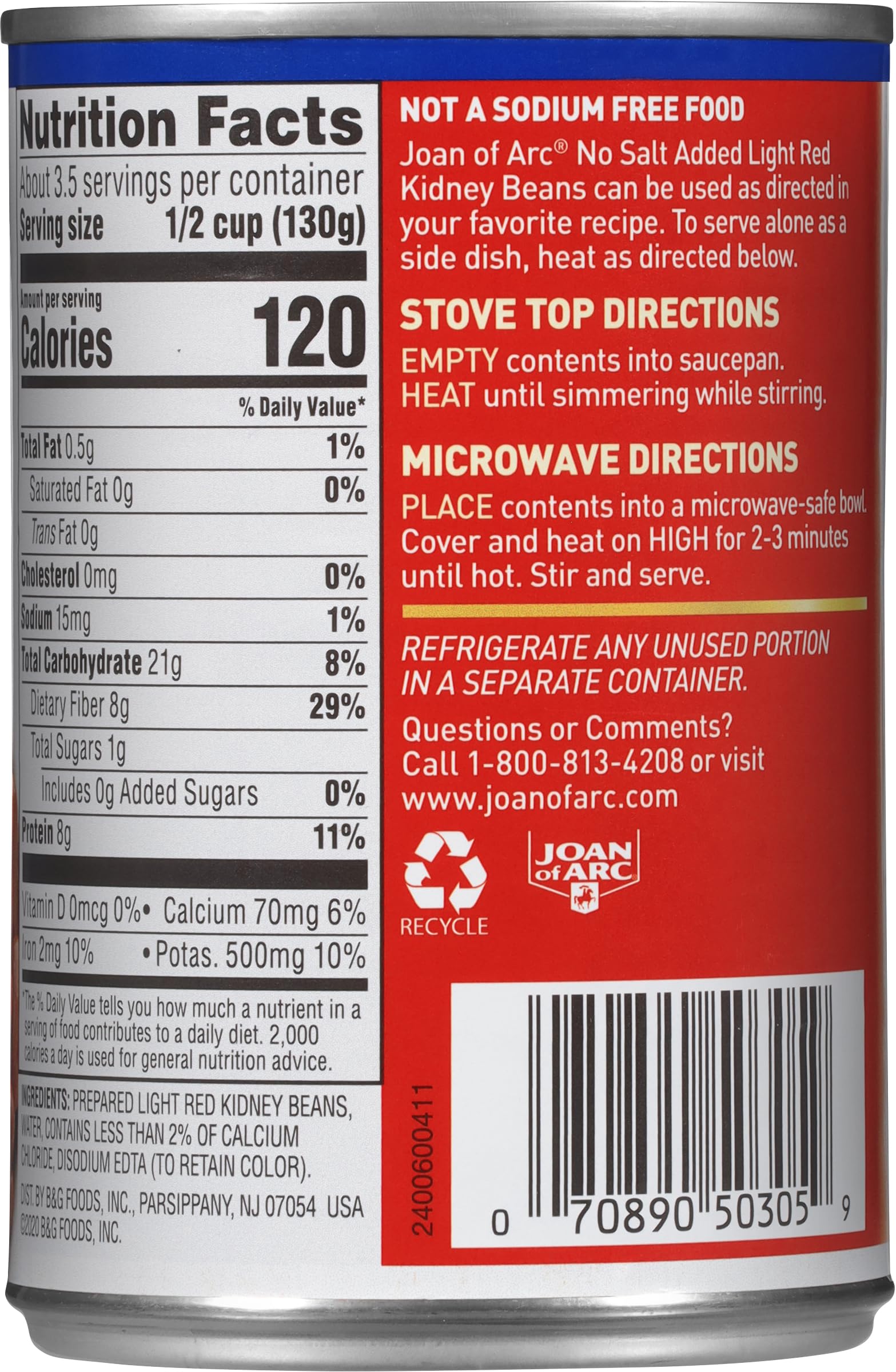 Joan of Arc Beans, No Salt Added, Light Red Kidney Beans, 15.5 Ounce (Pack of 12)