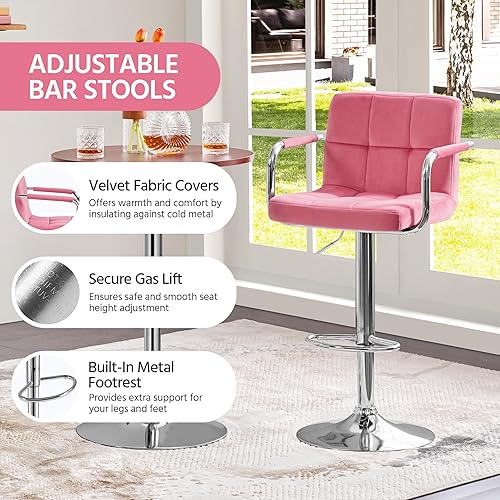 Miniatura 10 de Yaheetech 4 taburetes de bar ajustables de terciopelo para encimera de cocina taburetes de bar o encimera sillas de comedor giratorias hidráulicas