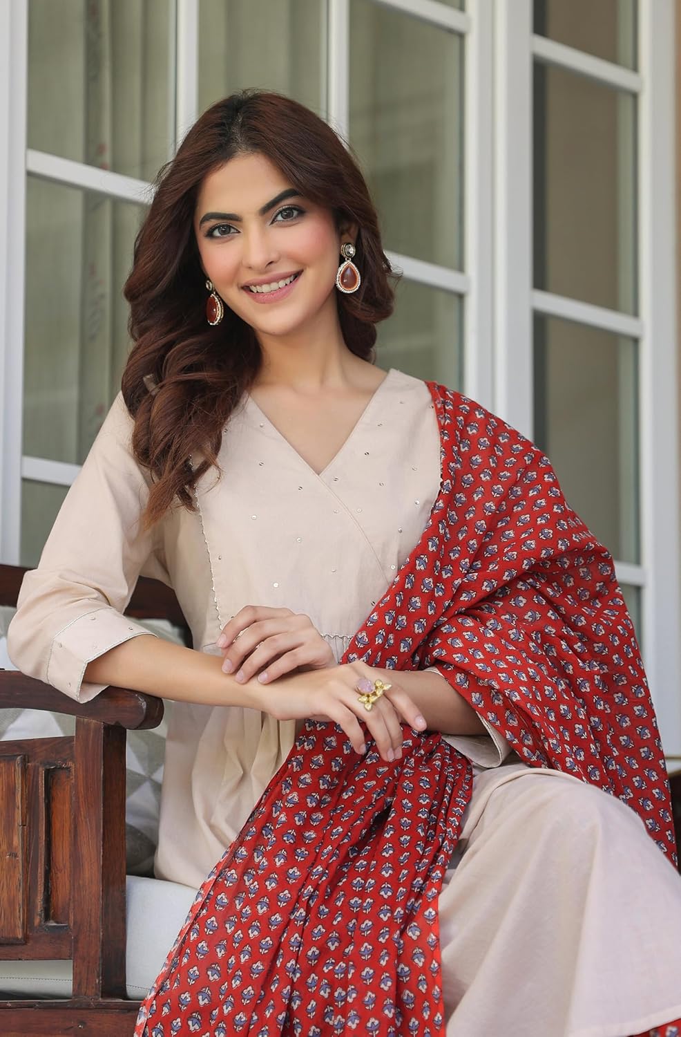 Janasya Indian Women's Cotton Beige Solid Casual Wear Kurta Set for Women - Image 8