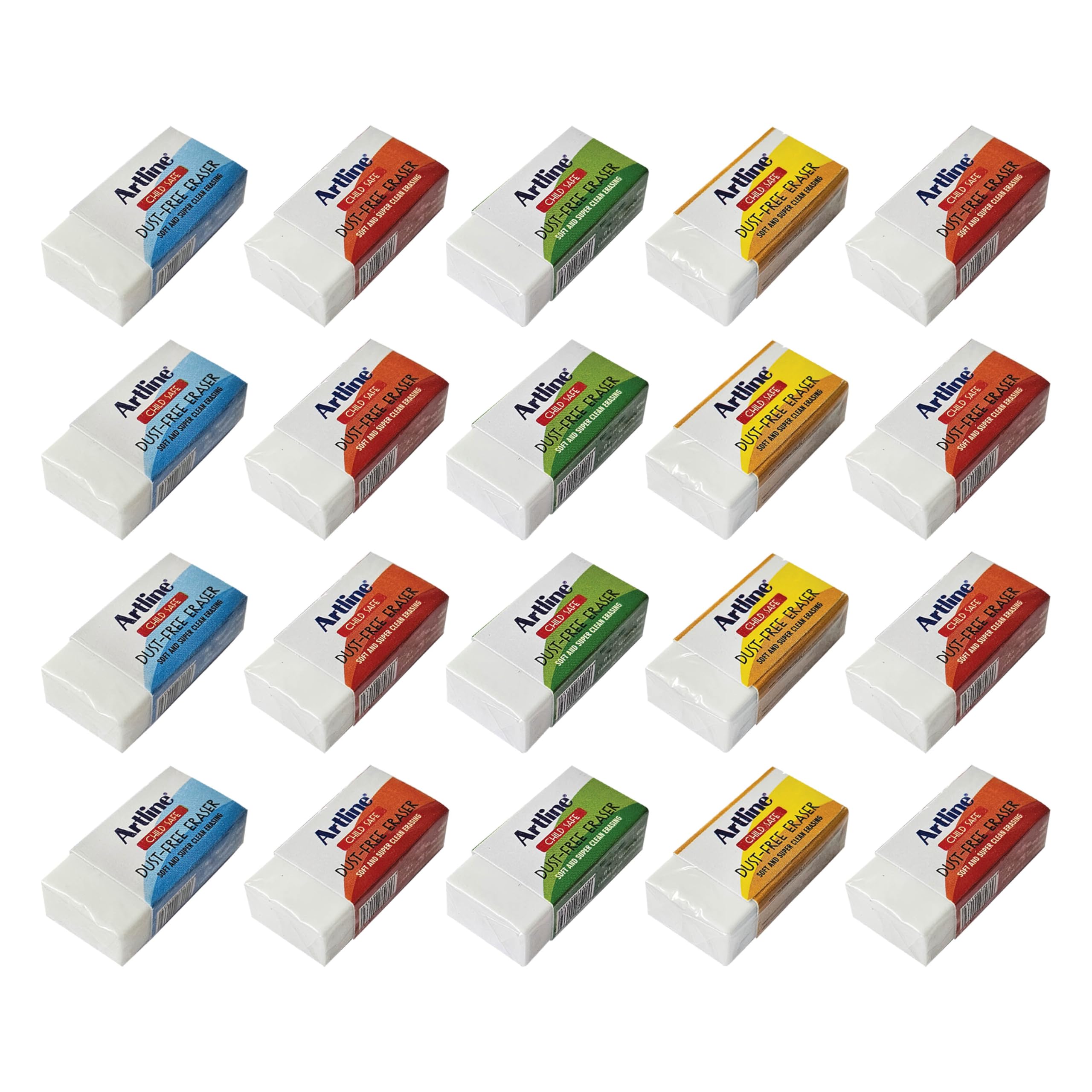 Artline Dust-Free Cube Erasers, Medium, White, Pack of 20, Soft Clean Pencil Rubber
