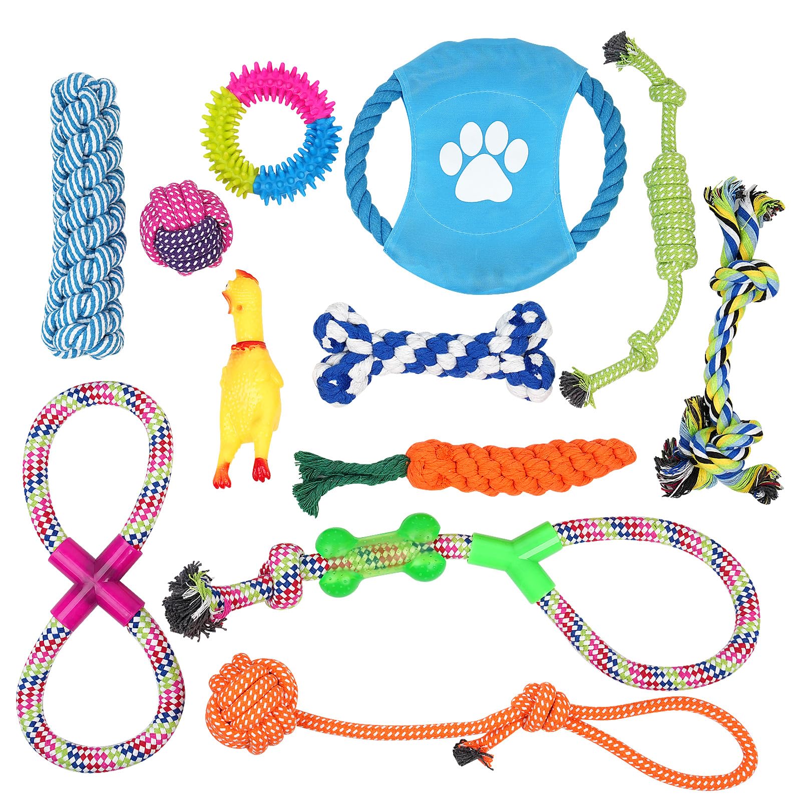 Dog Teething Chew Toys - 12 Pack Small Medium Breed Puppy Toy Variety Dogs Rope Chew Toys Bundle