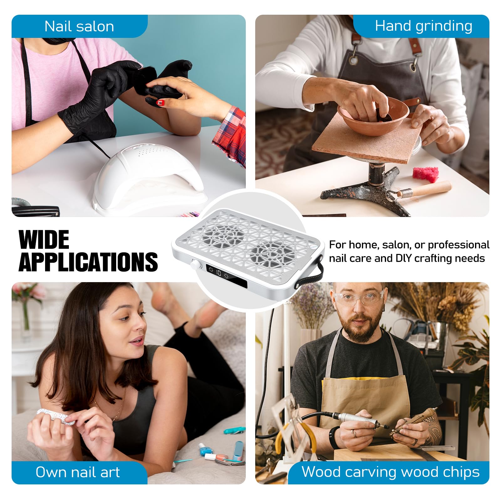 EBANKU Aspiratore di Polvere per Unghie 48W, Portatile 8400 PRM Aspirapolvere Unghie Professionale Bianco, 10 Velocità, Filtri Monouso (30 Pezzi), Aspirapolvere per salone e casa, Nail Dust Collector