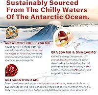 Vista 3 de Aceite de krill antártico 1200 mg Omega 3, cápsulas blandas de aceite de krill Omega 3 con EPA, DHA, astaxantina y fosfolípidos para el cerebro