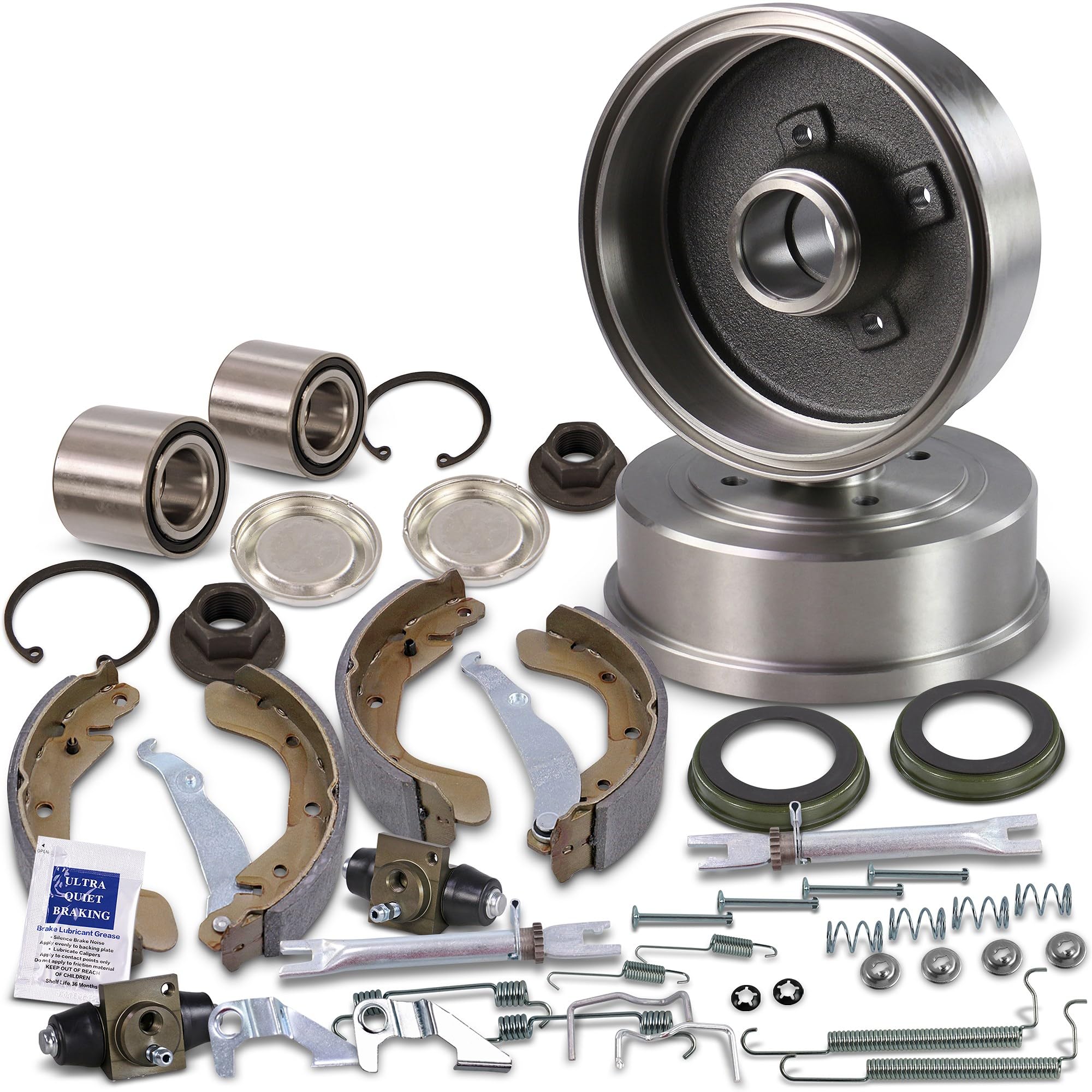 BESTPRICE Kit De Frein Essieu Arrière Y Compris 2x Tambours De Frein 4x Mâchoires De Frein à Tambour 1x Kit De Montage 2x Cylindres De Frein De Roue Compatible Avec