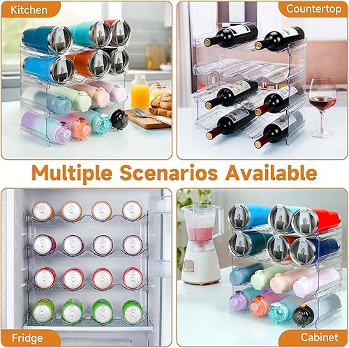 Miniatura 6 de spospo Organizador apilable para botellas de agua, soporte para botellas de agua con compartimento grande, organizador de botellas de agua