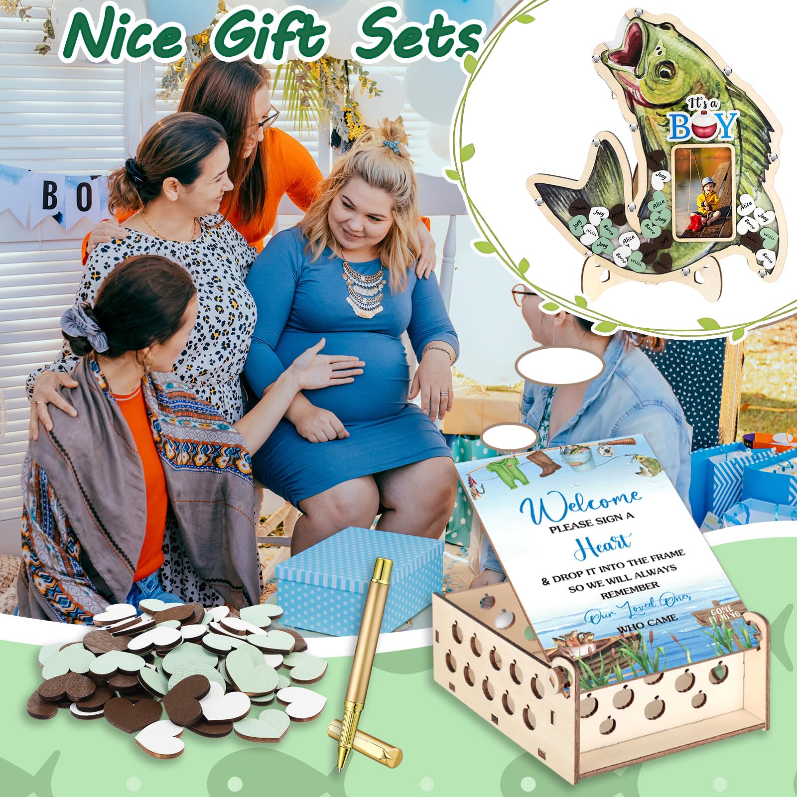 Wenqik 63 szt. Księga gości na baby shower, zielone