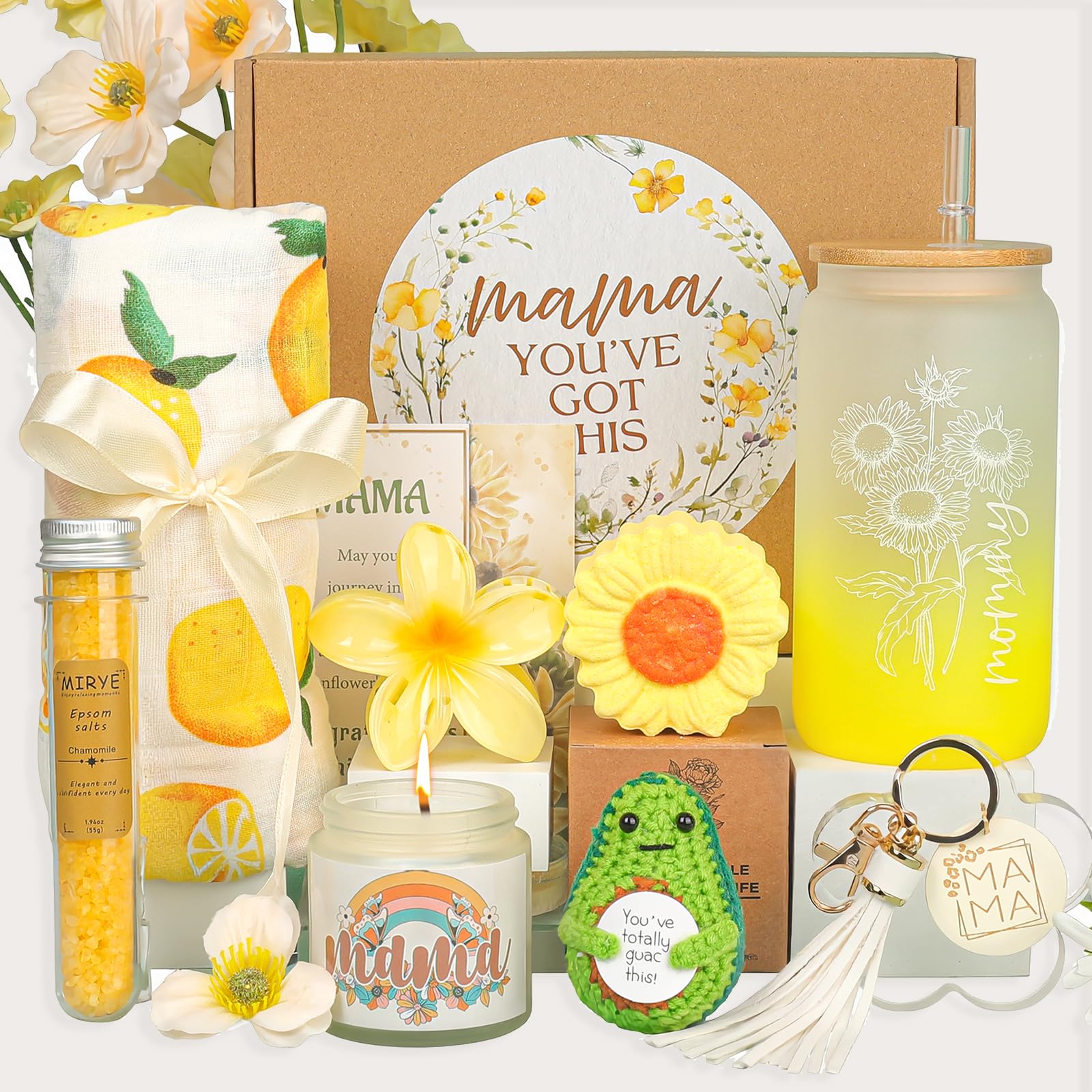 New Mom Gifts,Pregnancy Gifts,New Mommy Care Package After Baby,Mom To Be Inspire Gift, Self-Care Spa Gift Set 12oz Glass Cup for New Mama-image-25