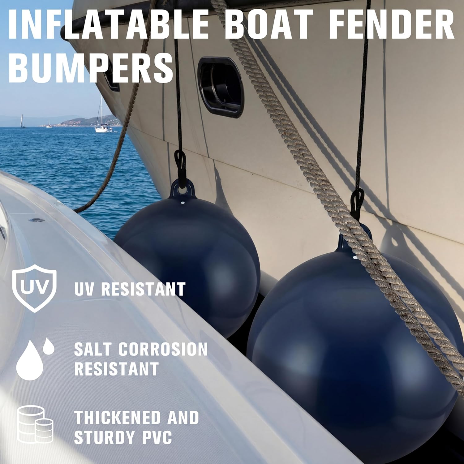 25 Inch Inflatable Bumper Balls Round Anchor Buoy Heavy Duty Marine Grade PVC Inflatable Mooring Buoy Professional Boat Shield with Fender Pump for Yachts Pontoons and Sailboats