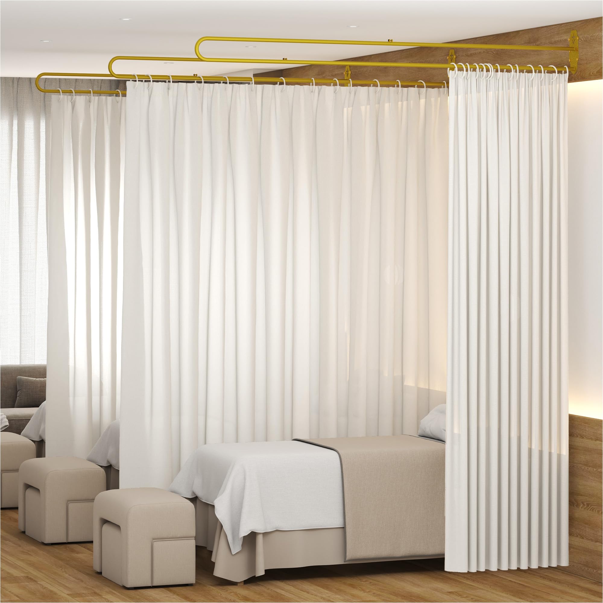 Cortinas de privacidad para divisor de habitación, cortina de privacidad montada en la pared con soporte de metal, cortinas divisoras de habitación portátiles en forma de U para sala de estar 7
