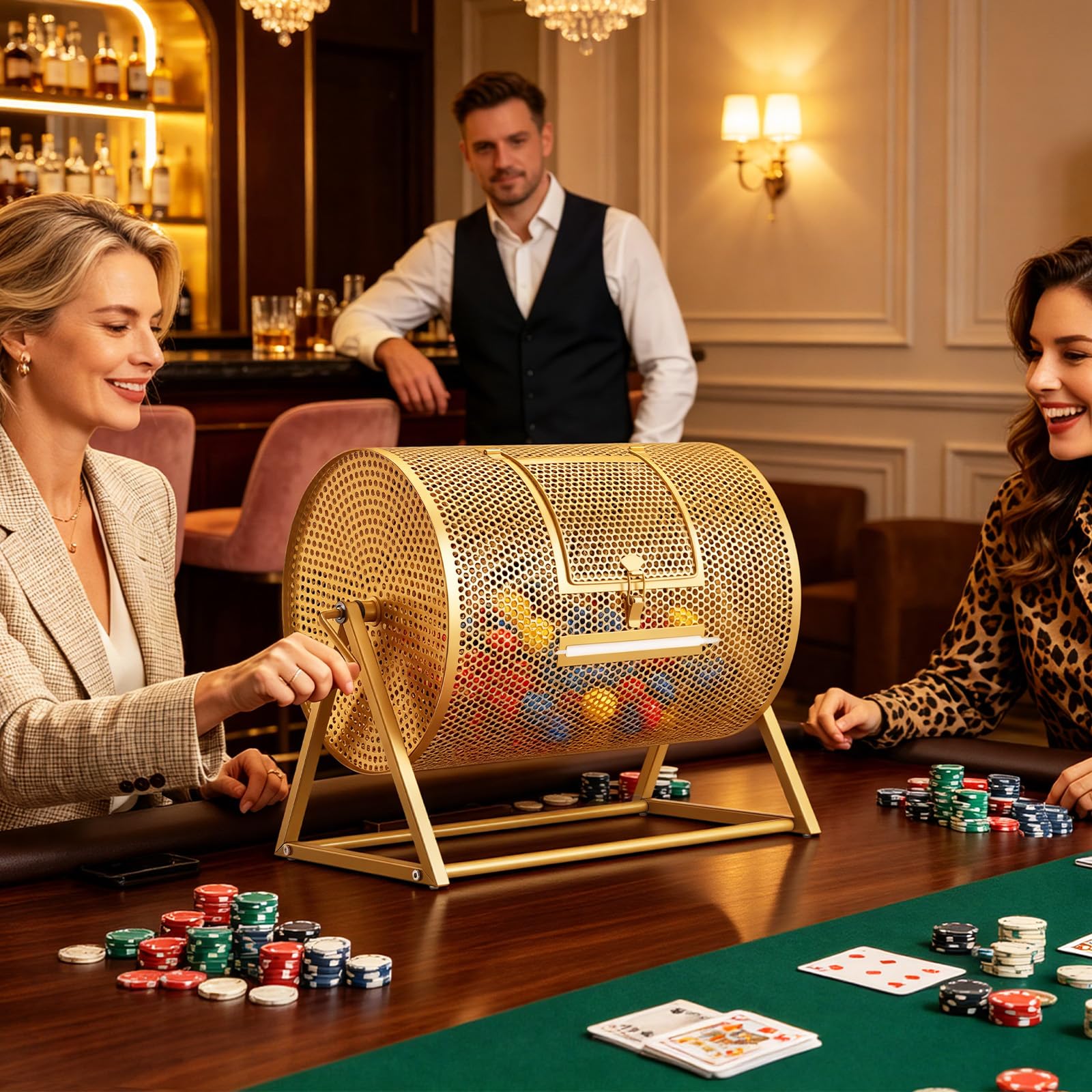 VEVOR Tamburo per Lotteria 410 x 302 mm, Ruota Girevole per Biglietti della Lotteria con Maniglia Rinforzata, Supporto Triangolare Stabile, capacità 5000 Biglietti o 200 Palline, per Eventi e Raduni