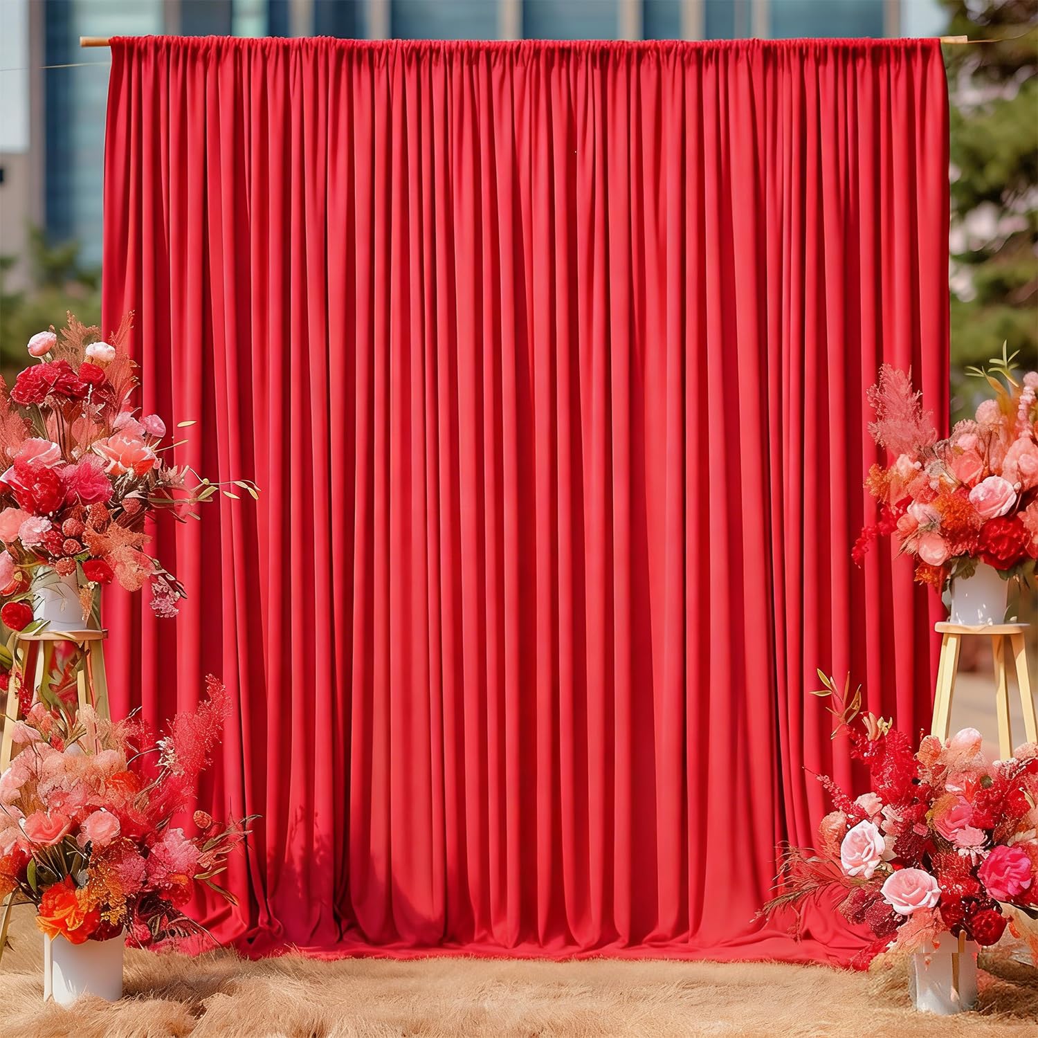 8 x 10ft Red Backdrop Curtains for Valentine's Day Red Photo Background Drapes No-Wrinkle Polyester Backdrop Curtain for Wedding Party Reception Prom