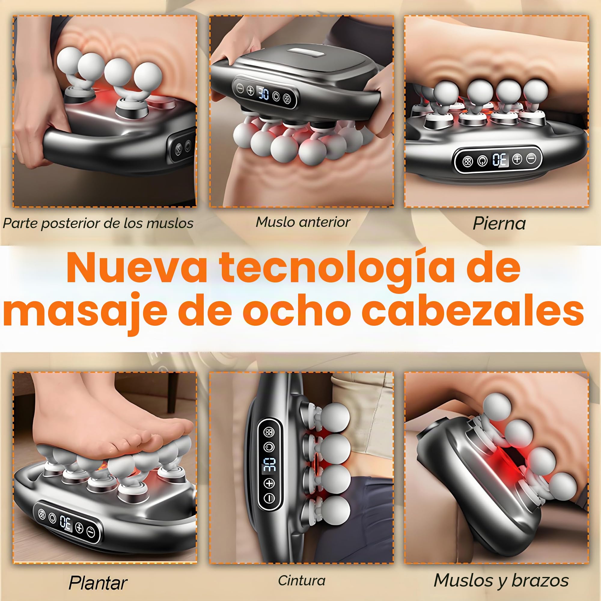 Pistola de masaje muscular de masaje de 16 cabezas, 3 modos y 30 velocidades, Massorger de luz roja,masajeador de cuello,masajeador eléctrico para piernas, brazos, cintura, espalda, nalgas