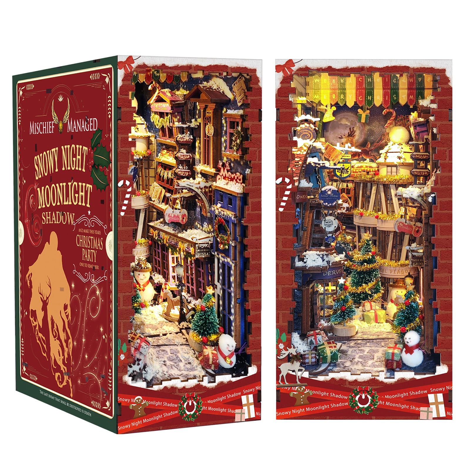 Quanquer Christmas Book Nook Kit - DIY Miniature House Dollhouse Kit for Adults, Booknook Bookshelf Insert Decorations, 3D Wooden Puzzle Gifts for Family and Friends
