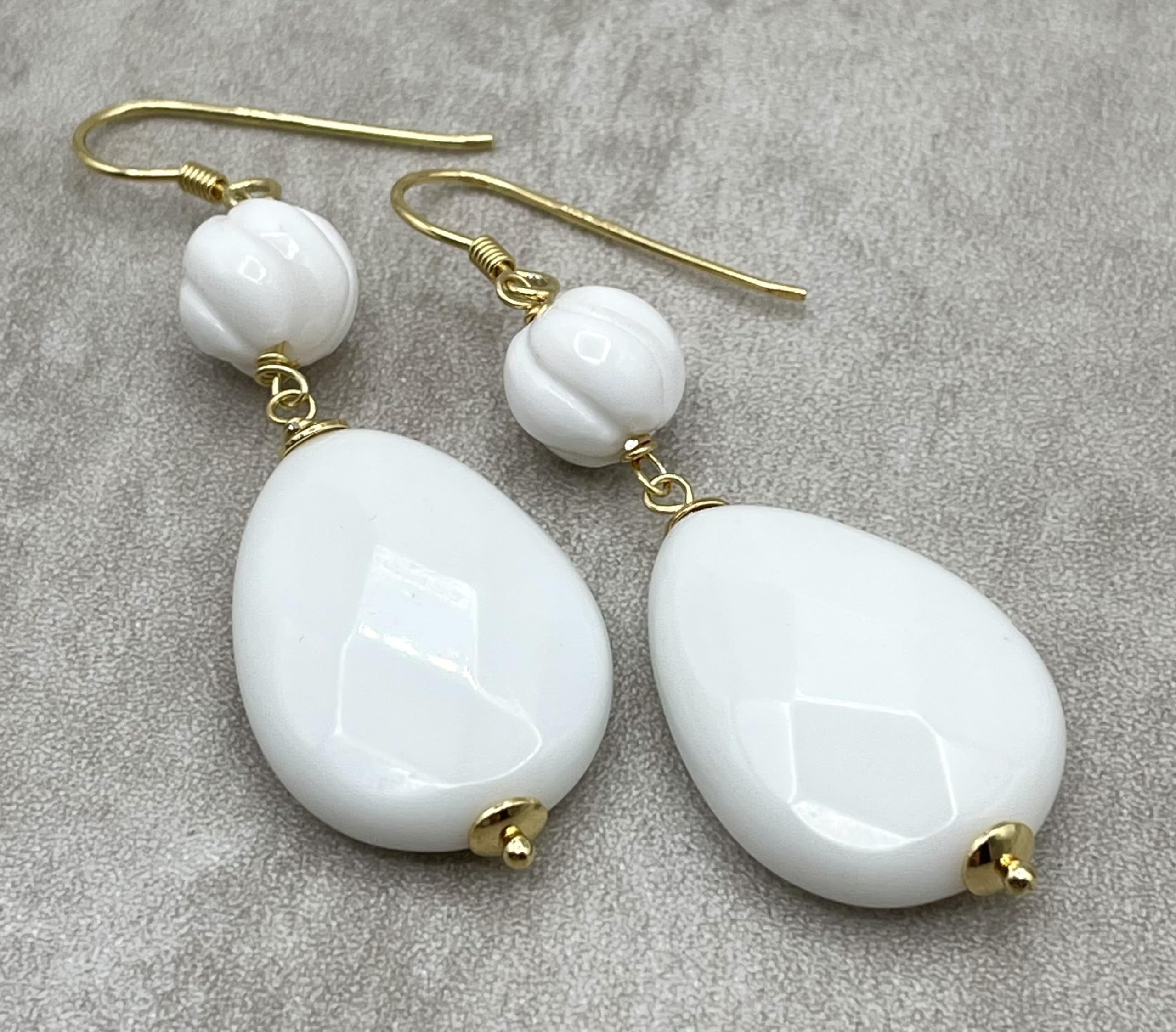 Orecchini con Agata Bianca e Conchiglia, Pendenti Lunghi, Argento 925, Gioielli Pietre Dure, Bijoux Estate, Regalo Compleanno per Donne