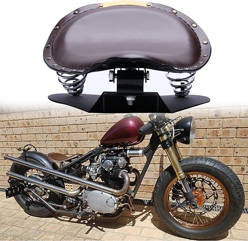 Miniatura 7 de Asiento Individual de Motocicleta Marrón de 3 Pulgadas con Remaches y Resorte con Placa Base, Kit de Montaje de 3 Pulgadas Compatible con Harley