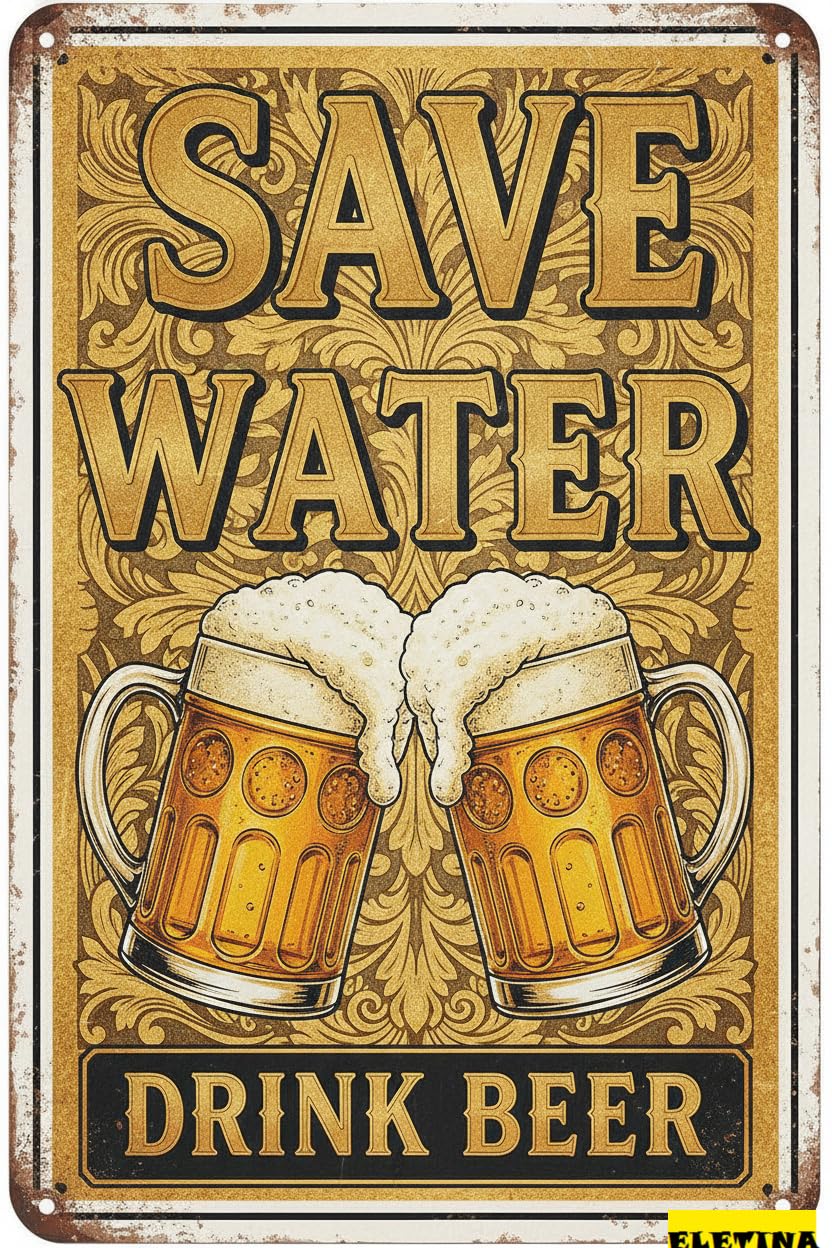 Personalized Sign for Man Cave Beer Metal Vintage Retro Tin Save Water Drink Beer Funny Wall Art Decor Bar Pub Indoor Outdoor Wall Plaque 8x12inch Private Property Decorative
