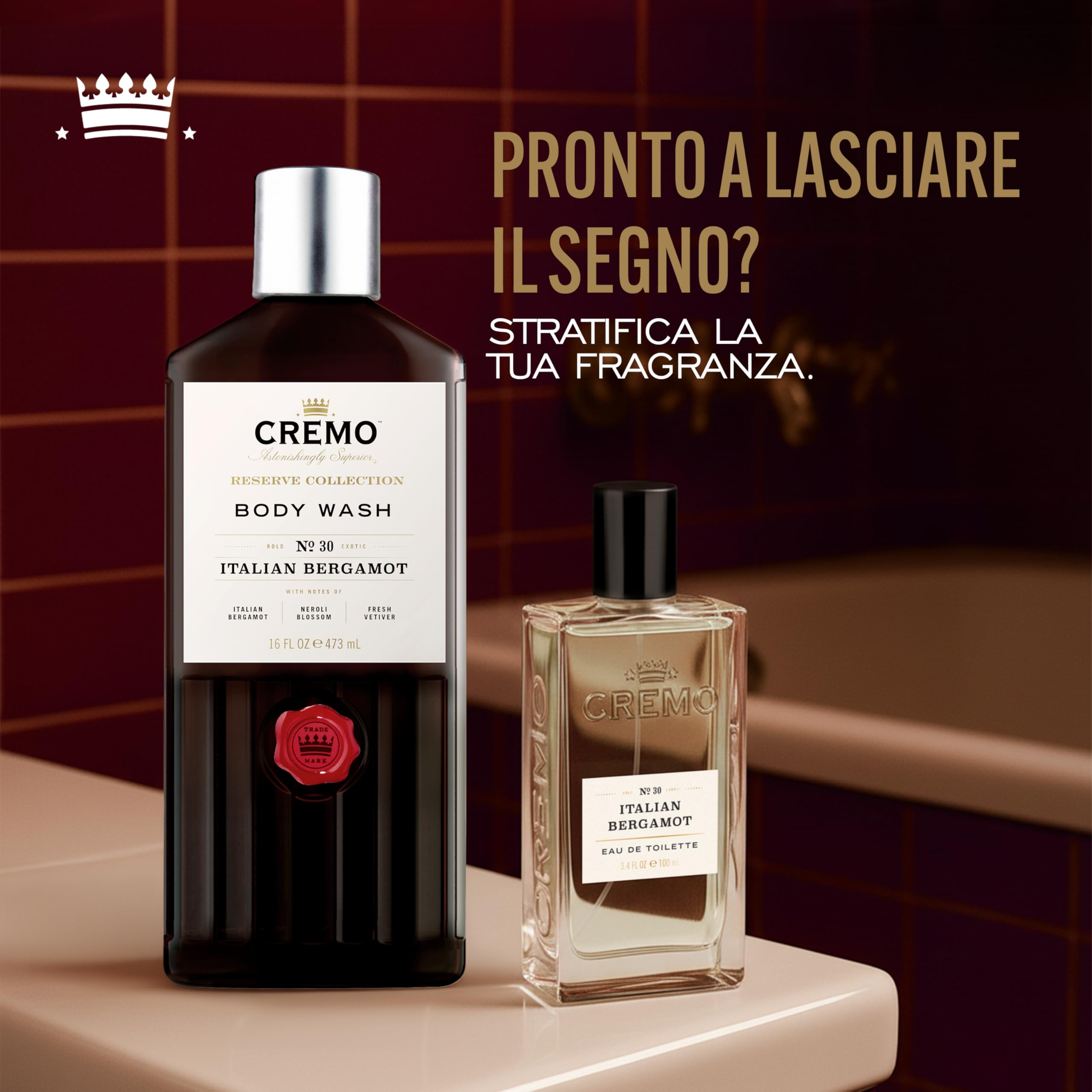 CREMO Italian Bergamot – Set Regalo da Uomo Eau de Toilette 100 ml + Bagnoschiuma 473 ml – Fragranza speziata