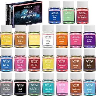 Mica Powder, 24Colors, 10g/0.35oz Bottles Mica Glitter Powder Pigment, Mica Powder for Epoxy Resin, Candle Making, Slime Making, Soap Making, Lip Gloss, Bath Bomb, Art Crafts, Resin Dye, Nails