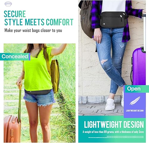 Vista 7 de WALNEW Cinturón de dinero de viaje Cartera de viaje oculta con bloqueo RFID, Negro, talla única , Cartera RFID