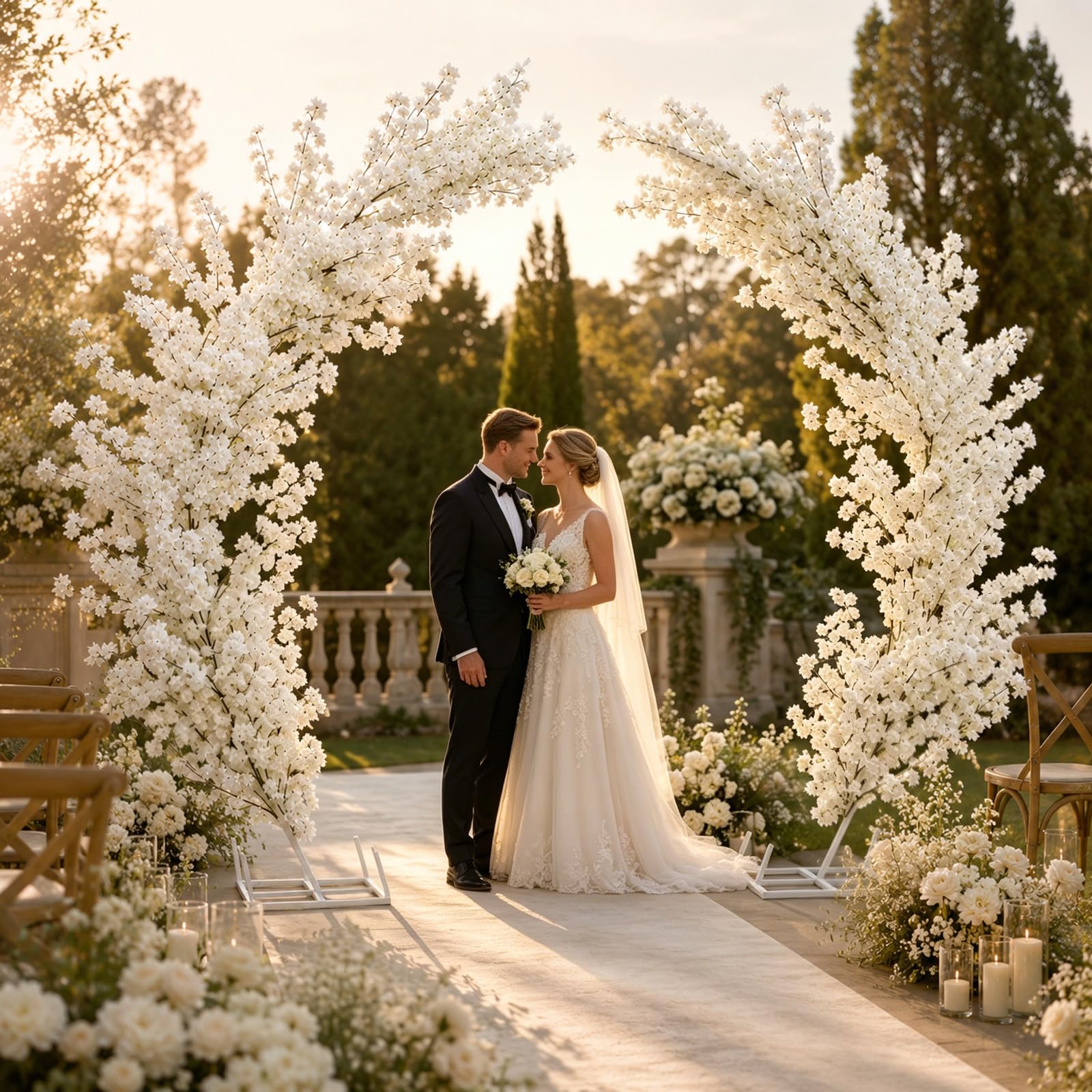 AUTUMFLATGAO 2 PCS Balloon Arch Stand Kit, 7.2 Ft White Metal Half Arch Backdrop Stand for Wedding, Flower Decor, Party, Birthday, Photo Booth and Garden Ceremony