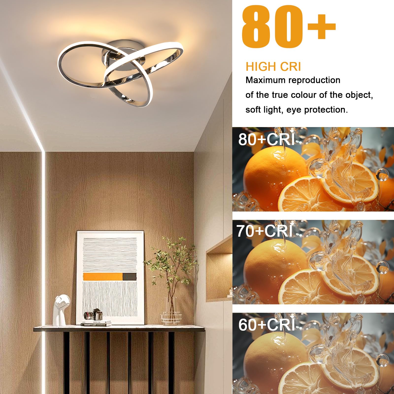 Comely Plafoniera Led Soffitto Moderna, 38W 4275LM Lampada da Soffitto Design Creativo, Argento Lampadario LED Soffitto per Camera da letto, Soggiorno, Cucina, Corridoio