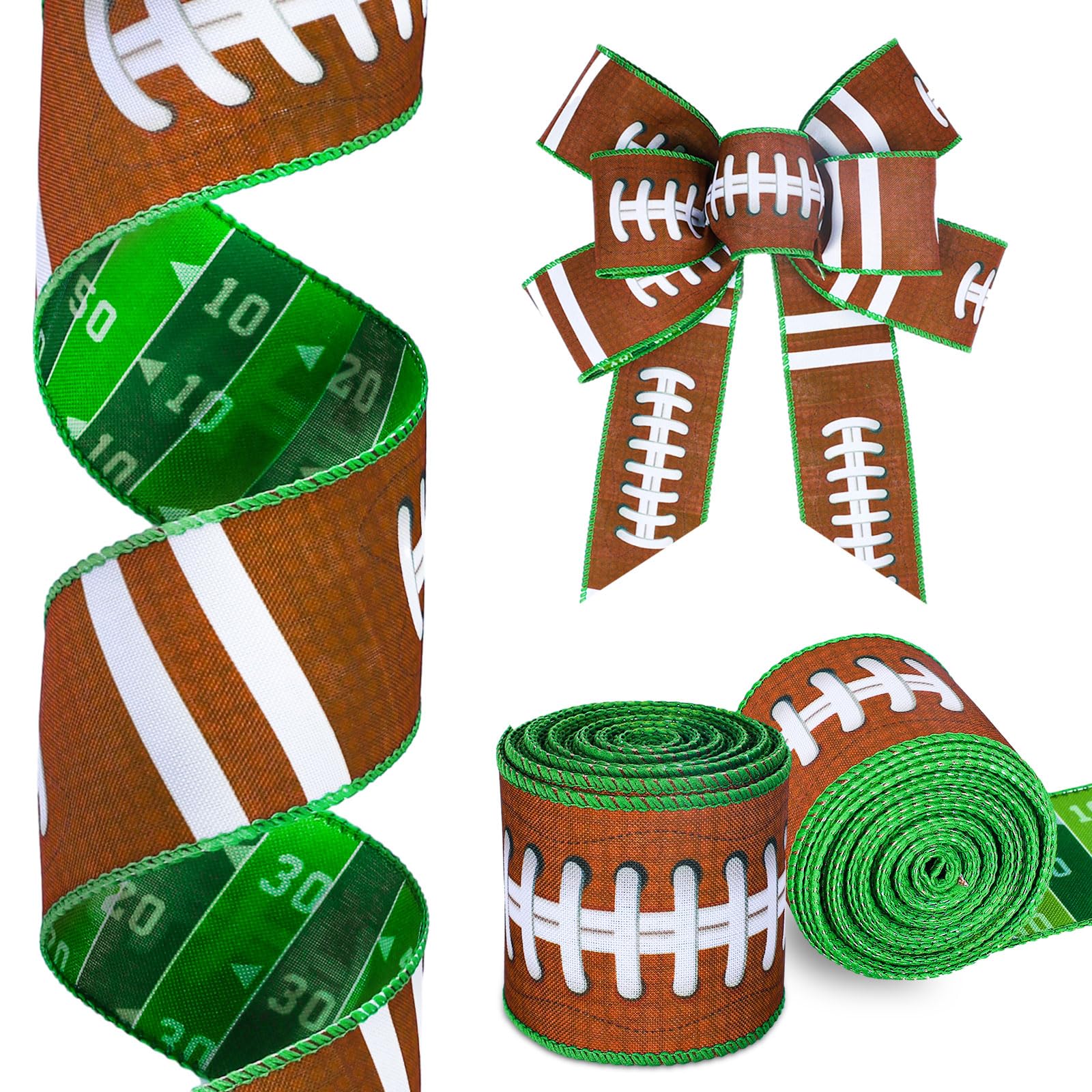 Amazon.com: Whaline Football Wired Edge Ribbon 2 Rolls Reversible ...