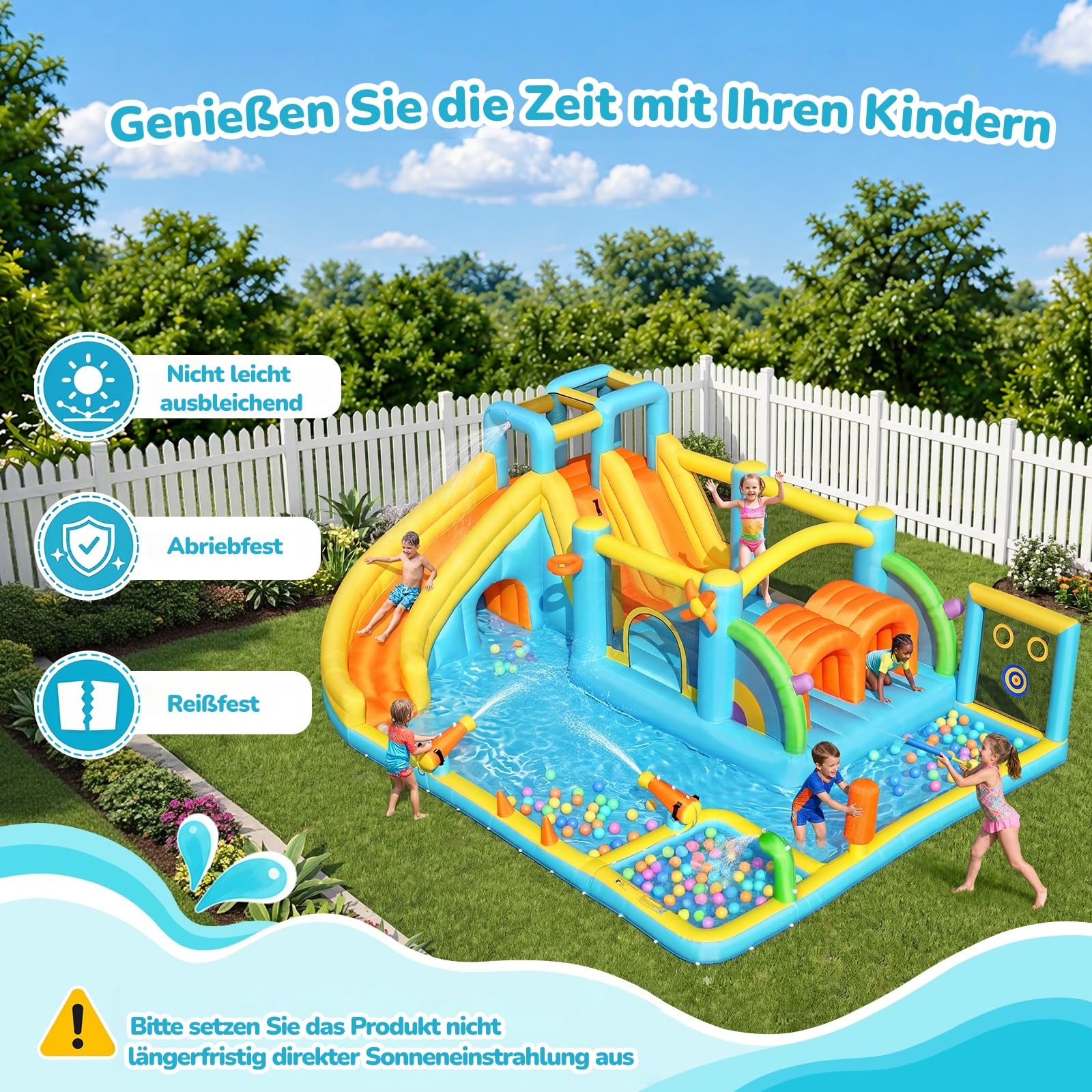 Hüpfburg mit Gebläse,Indoor/Outdoor Hüpfburg mit Rutsche, 2 Tunneln, Planschbecken, Sprungbereich, Basketballkorb für Hinterhof, Park und Familienzusammenkünfte,565x425x210 cm