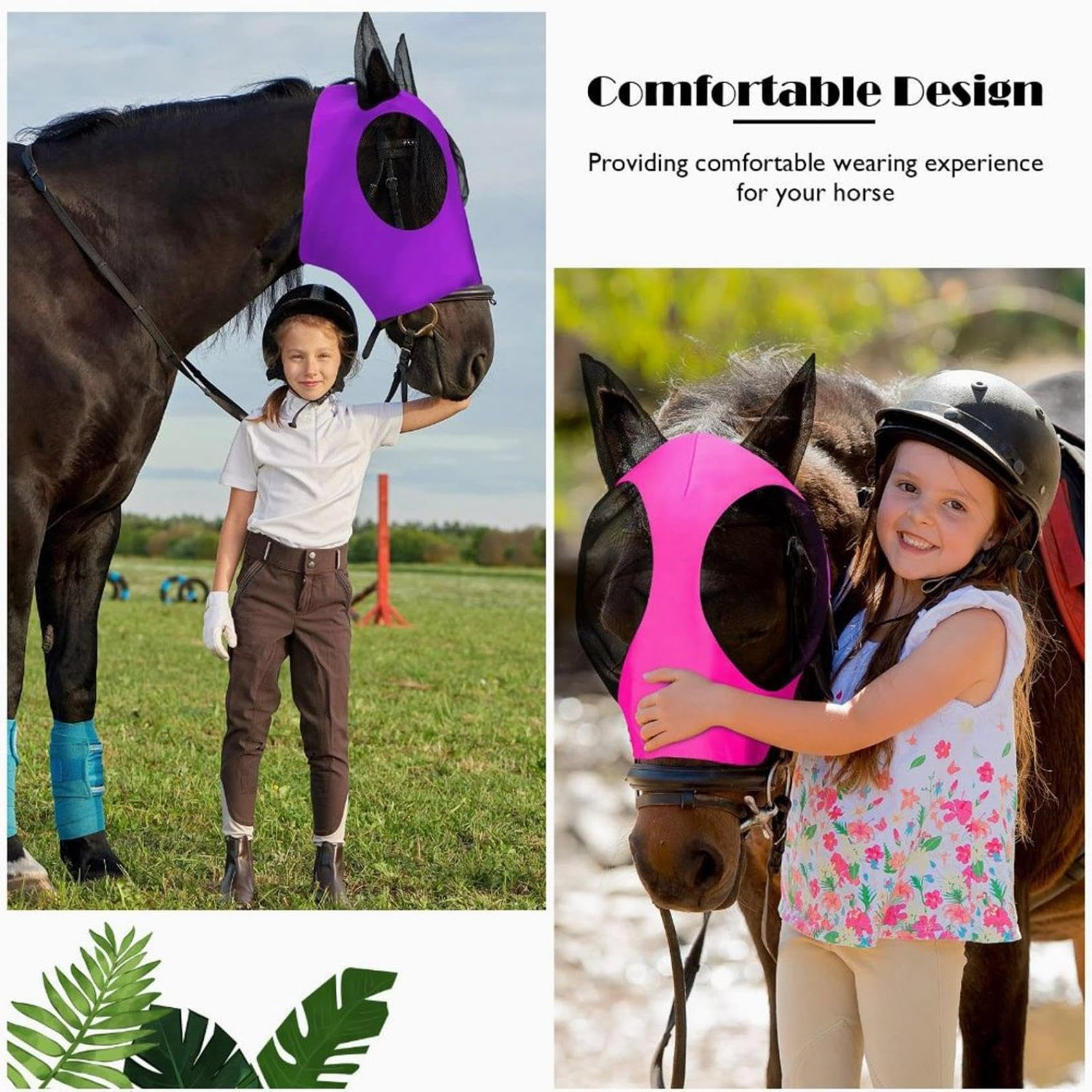 Masque anti-mouches pour chevaux avec oreilles, lycra respirante, protection UV, 3 pièces