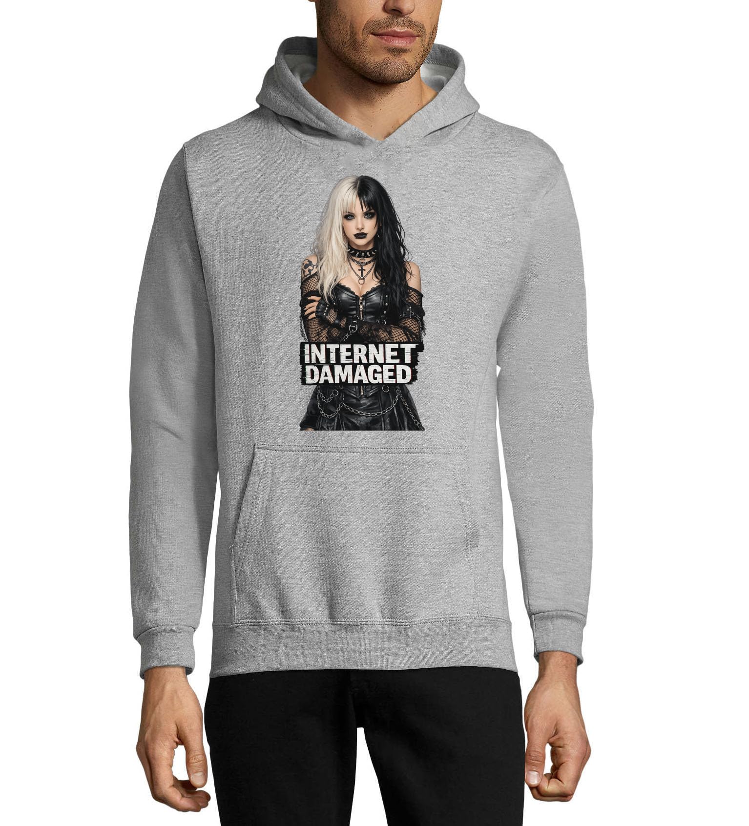 Edgy Alternative Style Statement - Sudadera con capucha unisex de mezcla de algodón, color gris