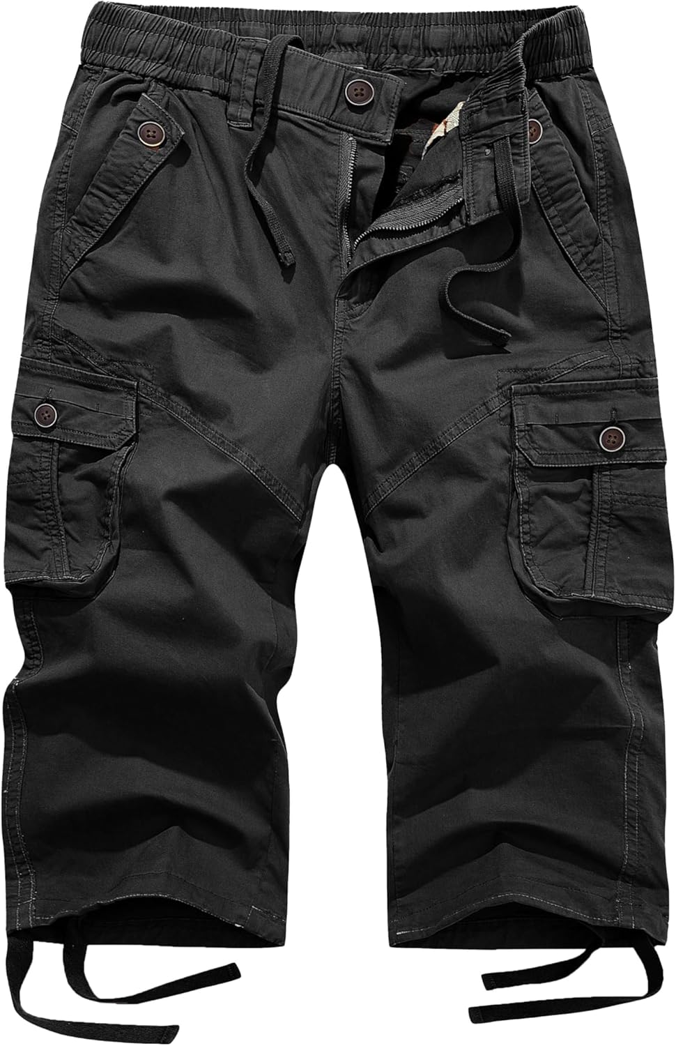 FOURSTEEDS Women’s Mid Rise Cotton Capri Hiking Shorts Drawstring Multi Pocket Cargo Shorts Elastic Waist Cropped Cargo Pants