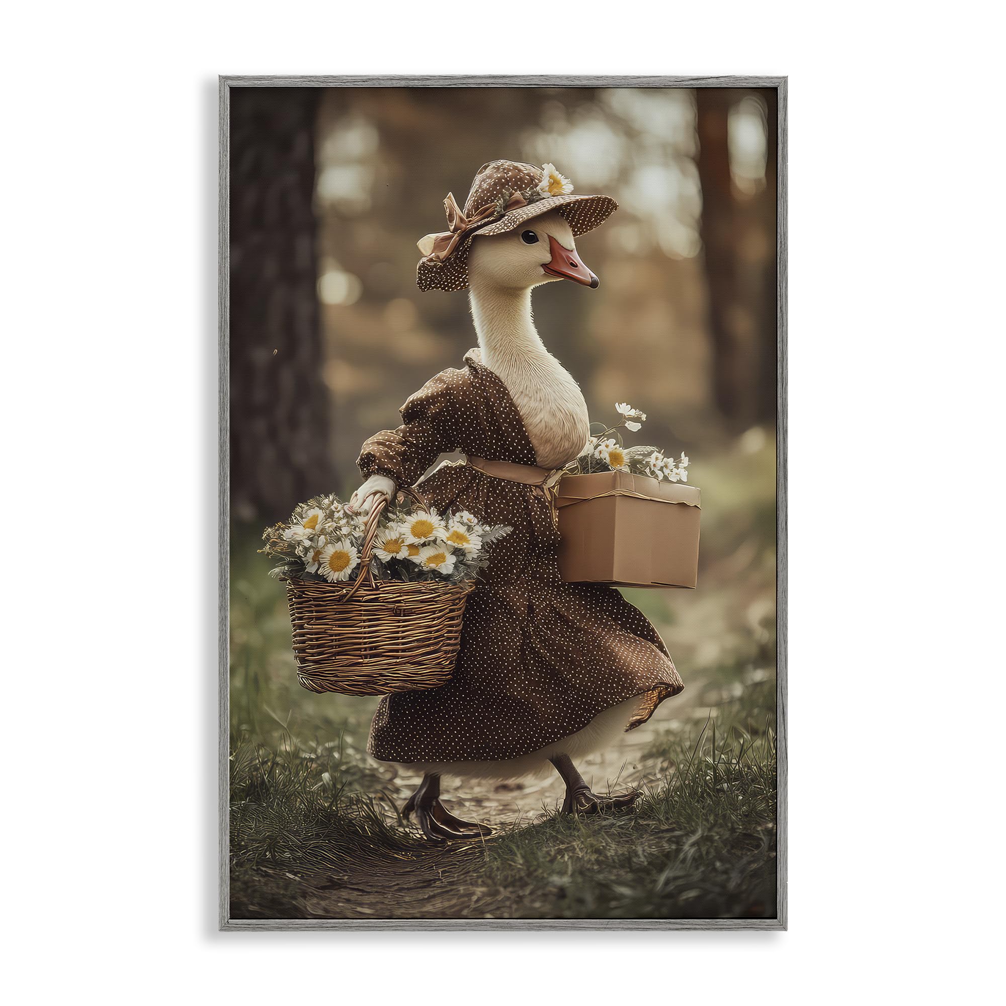 Stupell Industries Farmhouse Gray (Textured) Mother Goose Floral Cottagecore, 20 X 30 Inch Framed Giclée Print