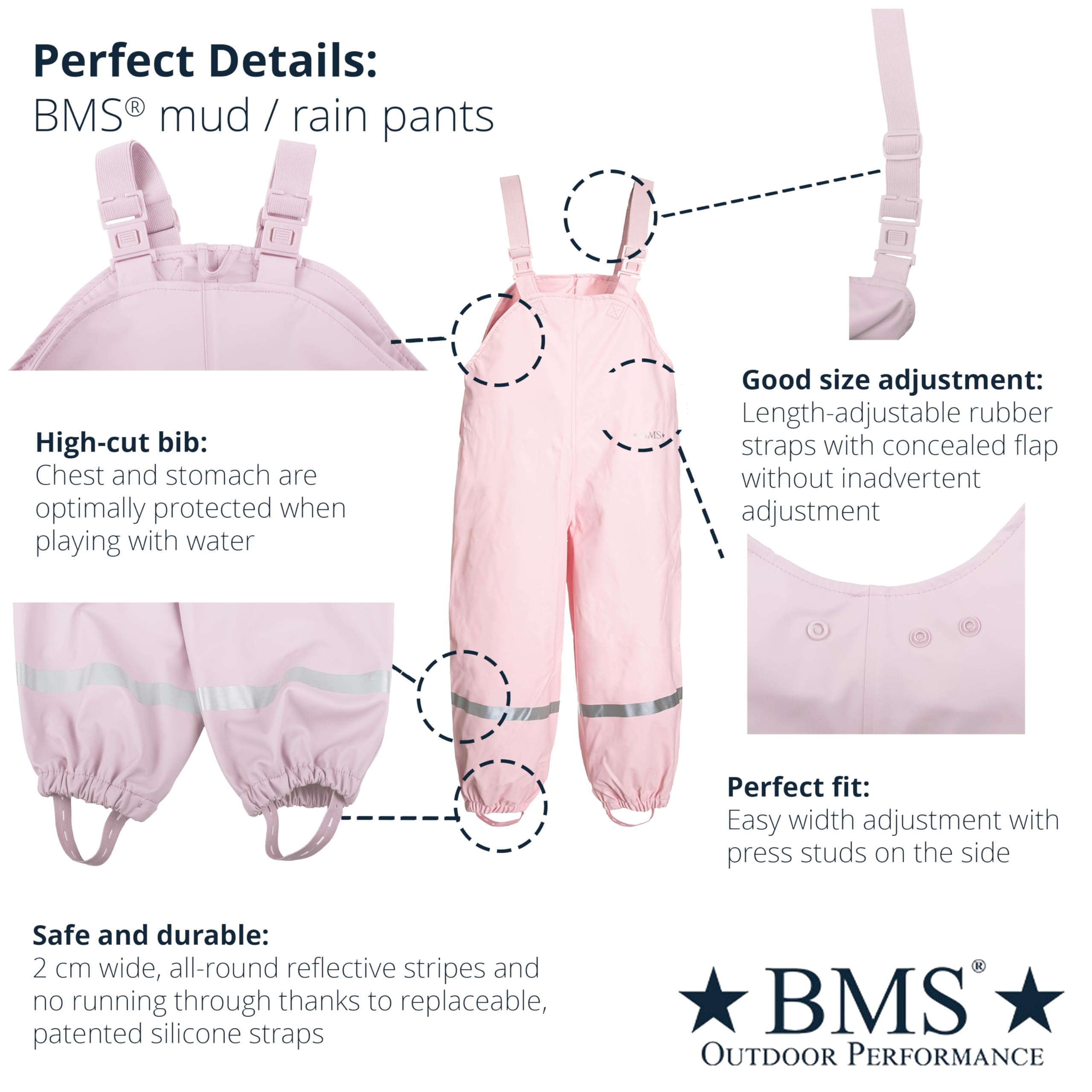 BMS rain Pants mud Pants 100% Waterproof - Rose - 4T