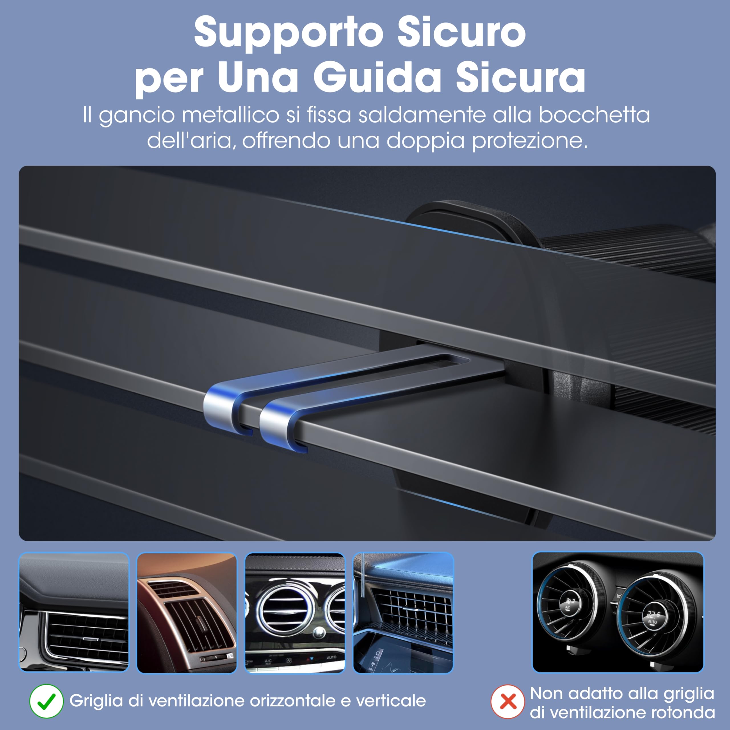 pitaka Qi2 Supporto Magnetico per Telefono da Auto con Funzione di Ricarica 15W Caricabatterie da Auto Ruotabile a 360° Caricabatterie Wireless [MagEZ Car Mount Pro 2] Pinza a Doppio Gancio