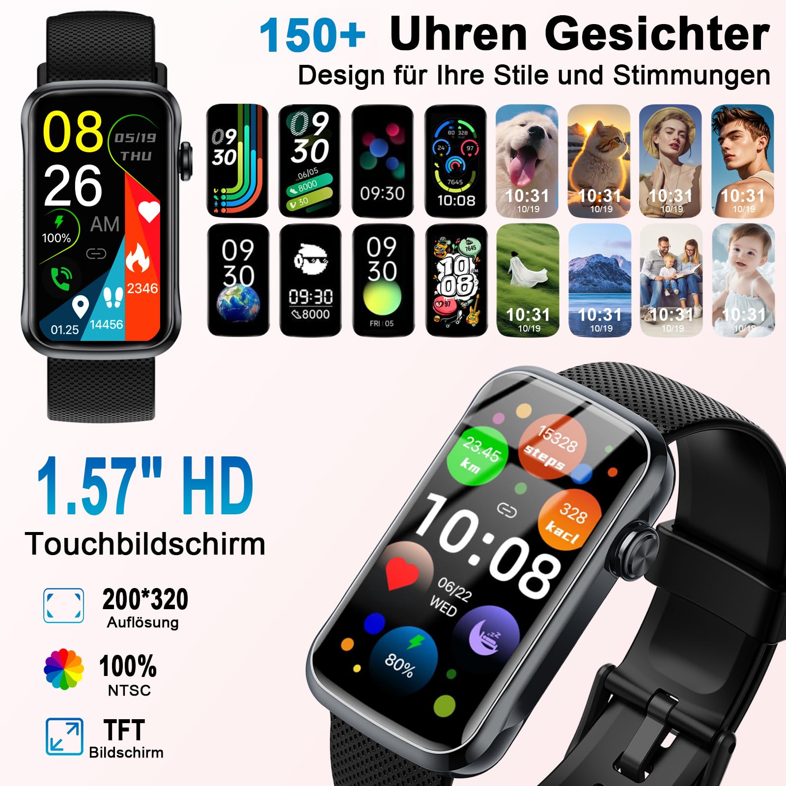 Motast Smartwatch Herren Damen,2026 1,57" HD Smart Watch Fitness-Tracker | Fitnessuhr Damen Bluetooth-5.4-Anrufe,IP68 Wasserdicht Sportuhr,123+ Sportmodi,Schrittzähler/Herzfrequenz/SpO2/Schlafmonitor