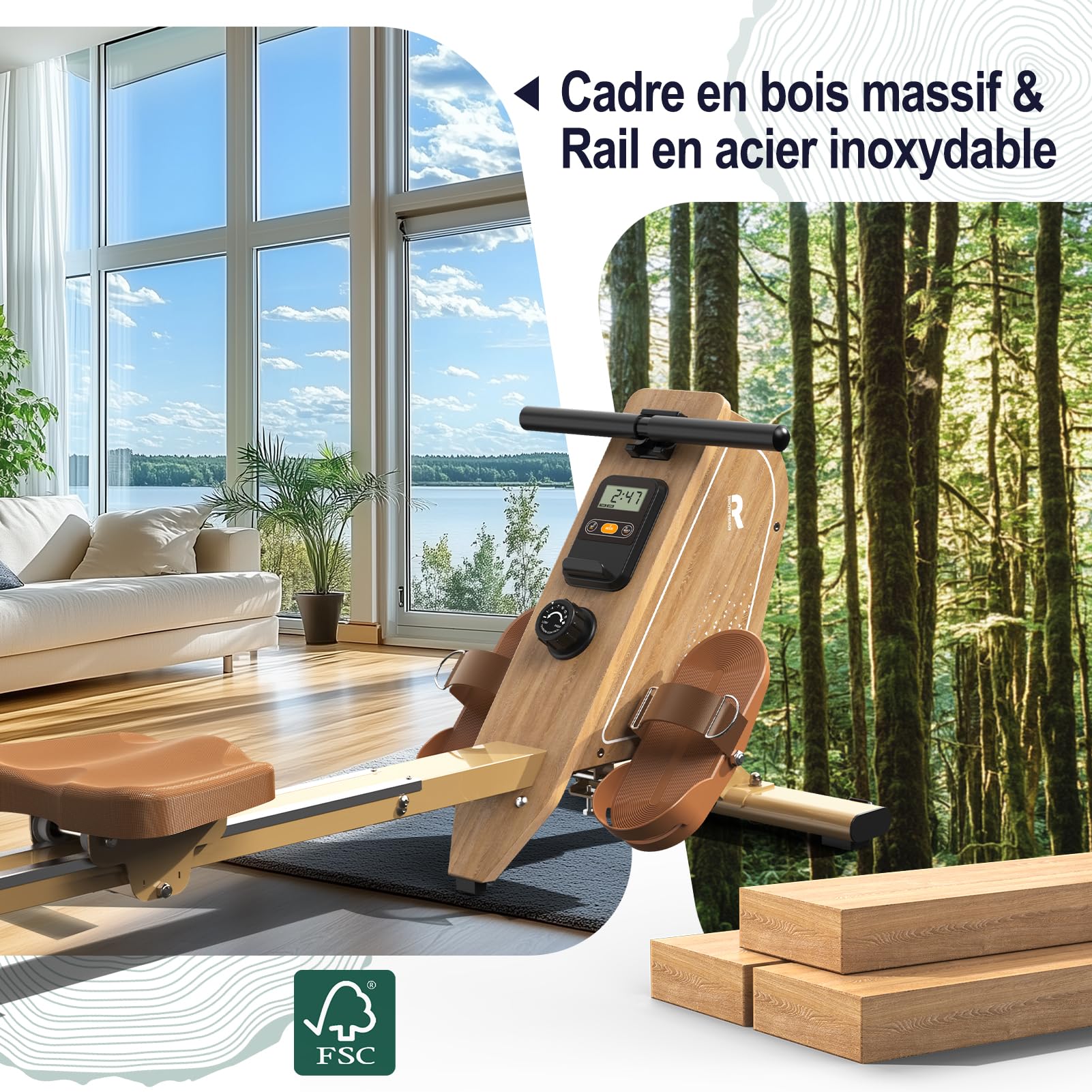Rameur pour la maison OR3, rameur magnétique avec moniteur Bluetooth, 16 niveaux de résistance, rameur compact avec capacité de charge de 150 kg, rangement vertical