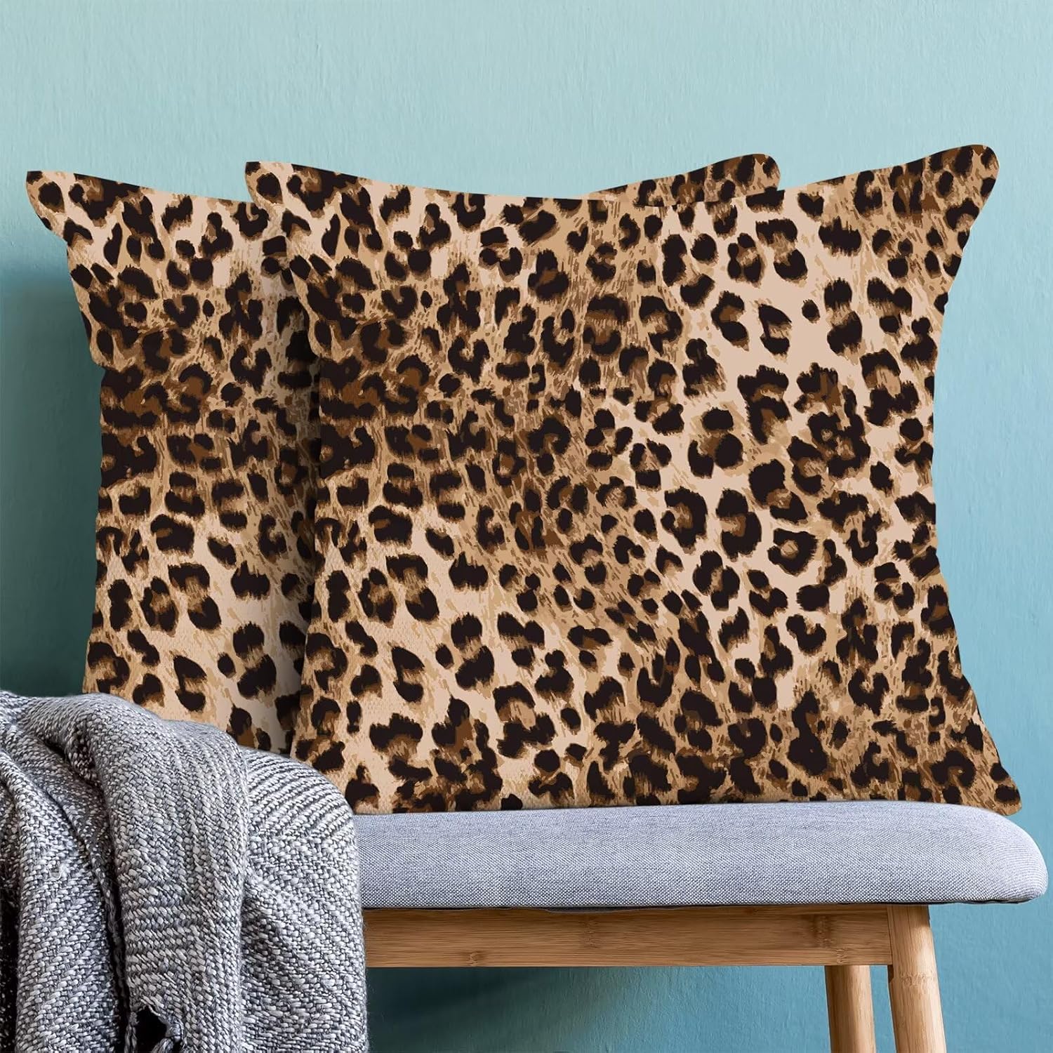 Leopard Pillow Covers 18x18 Set of 2 Brown Cheetah Animal Print Decorative Throw Pillow Modern Outdoor Cotton Square Farmhouse Cushion Cover for Home Couch Sofa - Image 4