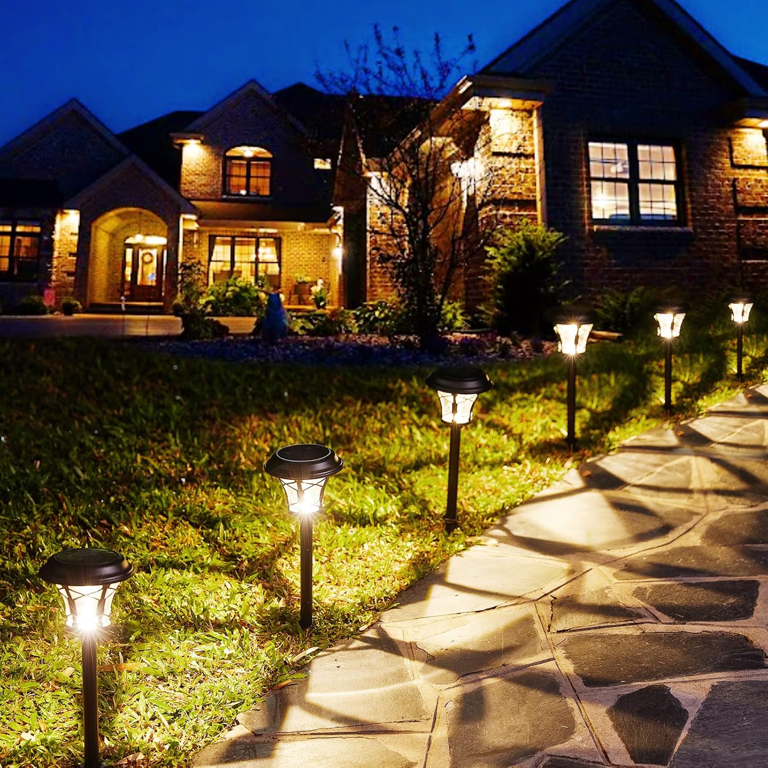 Solar Pathway Lights Outdoor Waterproof - 6 Pack Super Bright Glass Solar Lights, Auto On/Off Stainless Steel Landscape Path Lights Solar Powered for Garden Yard Lawn Path Driveway, Warm White, Black
