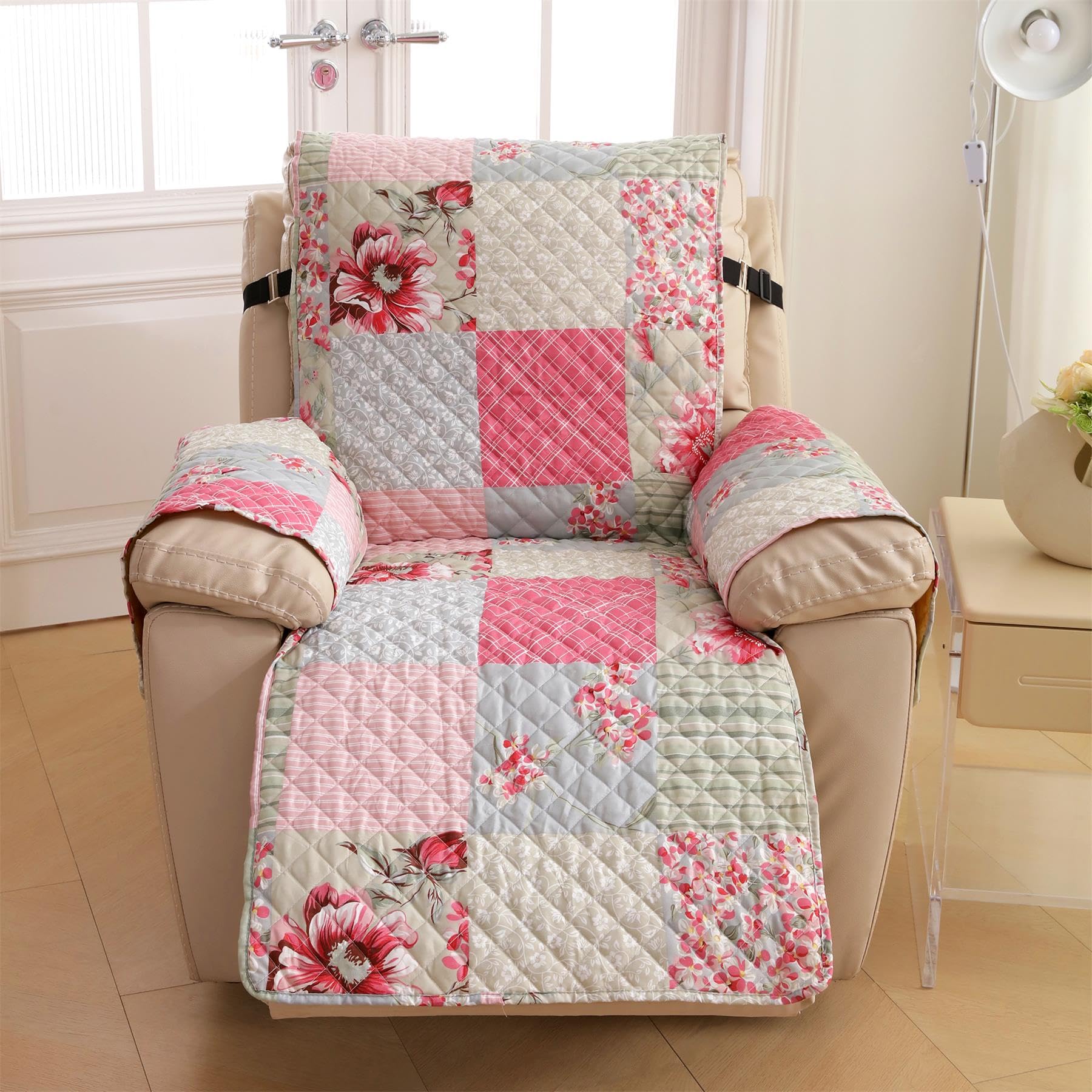 Cmfshape Skidproof Sofa Cover-Patchwork Sofa Slipcover with Elastic Straps-Easy Fit Slip Cover-Rose Washable Furniture Protector for Pets and Kids(