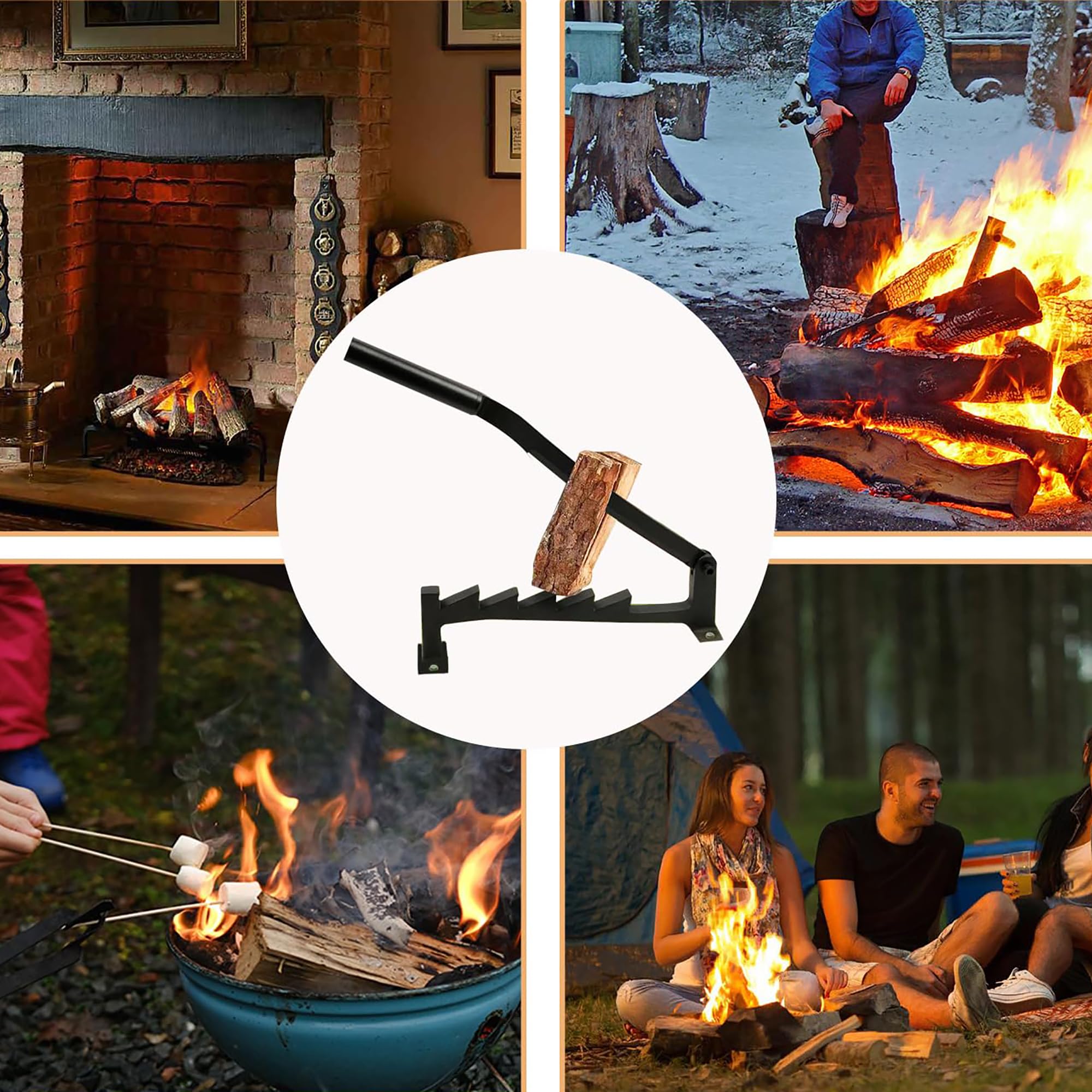 Maquina Manual Cortar Leña - Madera Troncos Partidor Separador Montado en la Pared Madera Splitter Leña y piedra de afilar para Chimenea Fogata Jardín Camping