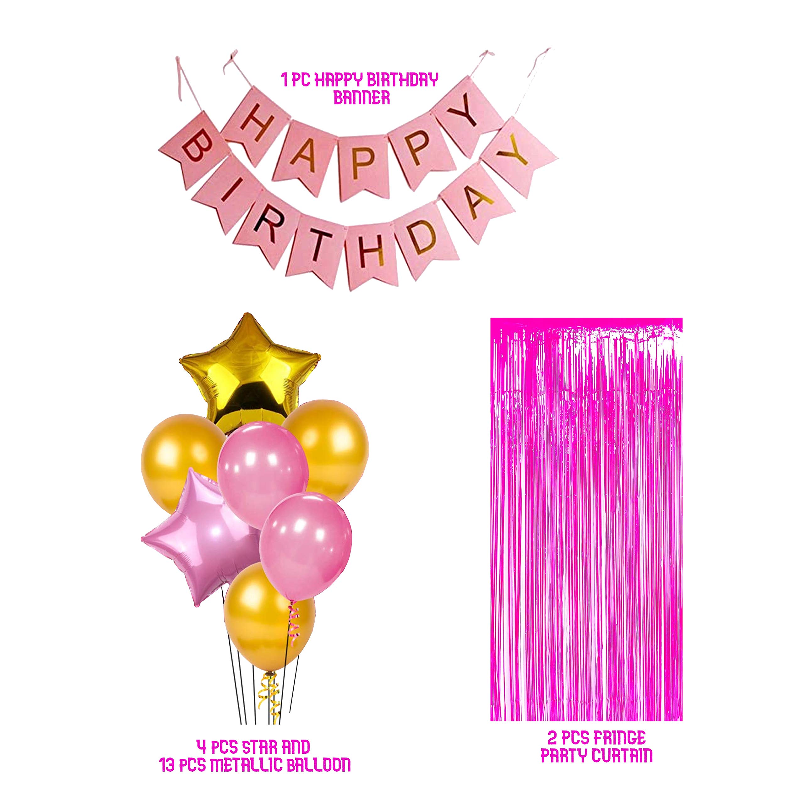 TOYXE Happy Birthday Decoration Combo of 20 Pcs (PINK-GOLD) - Image 2 thumbnail