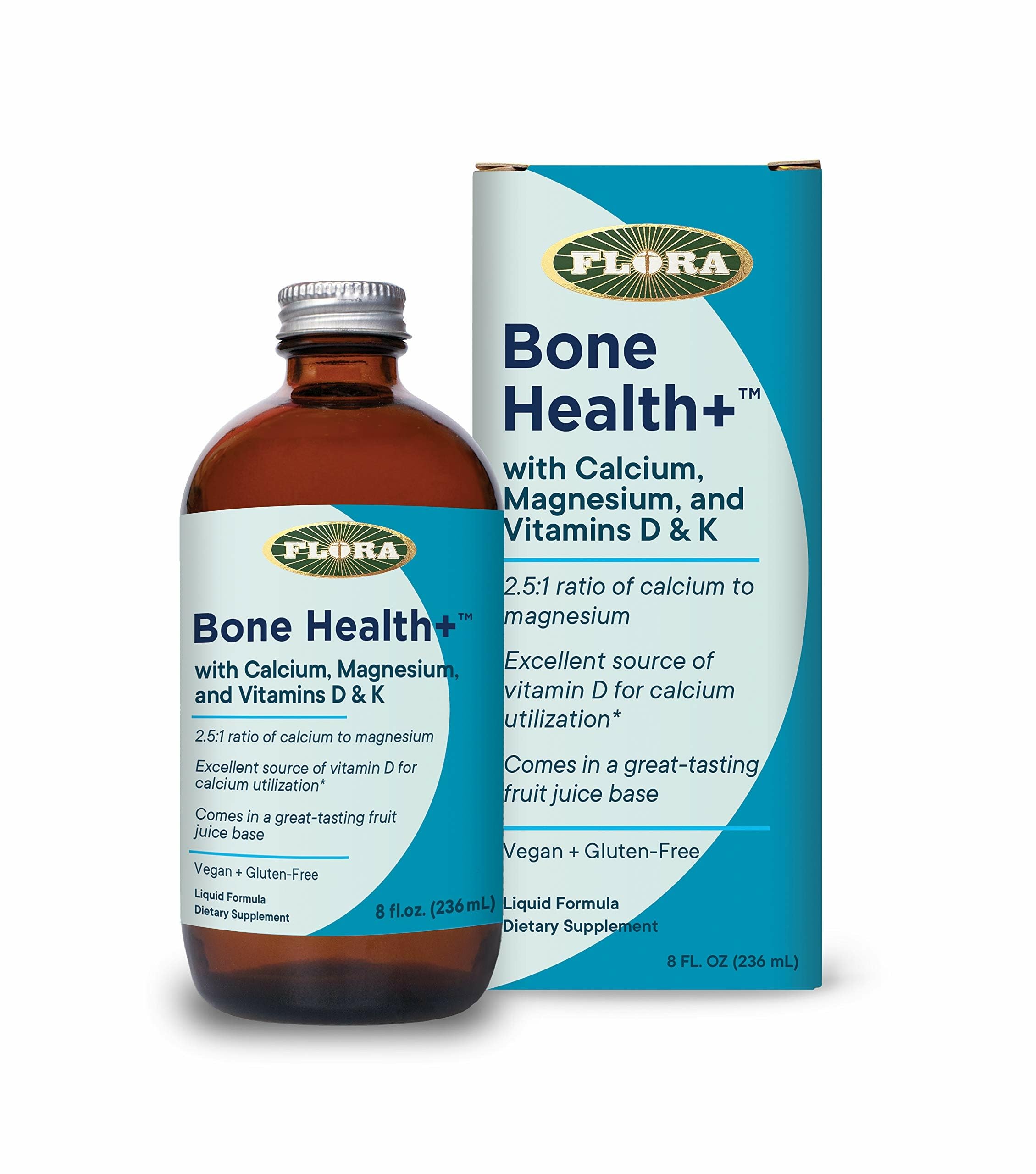 Flora, Bone Health+ with Calcium, Magnesium, and Vitamins D & K, Liquid, 8 fl oz (236 ml)